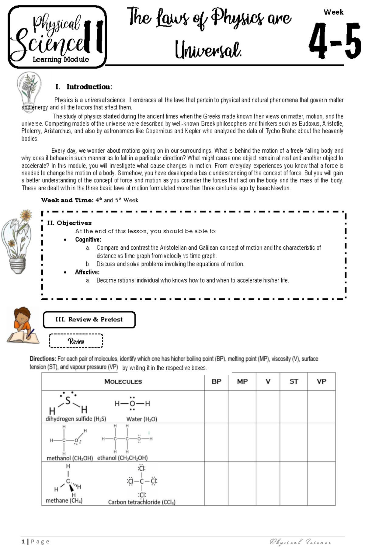 Physical Science Module 4th 5th week - II. Objectives At the end of ...
