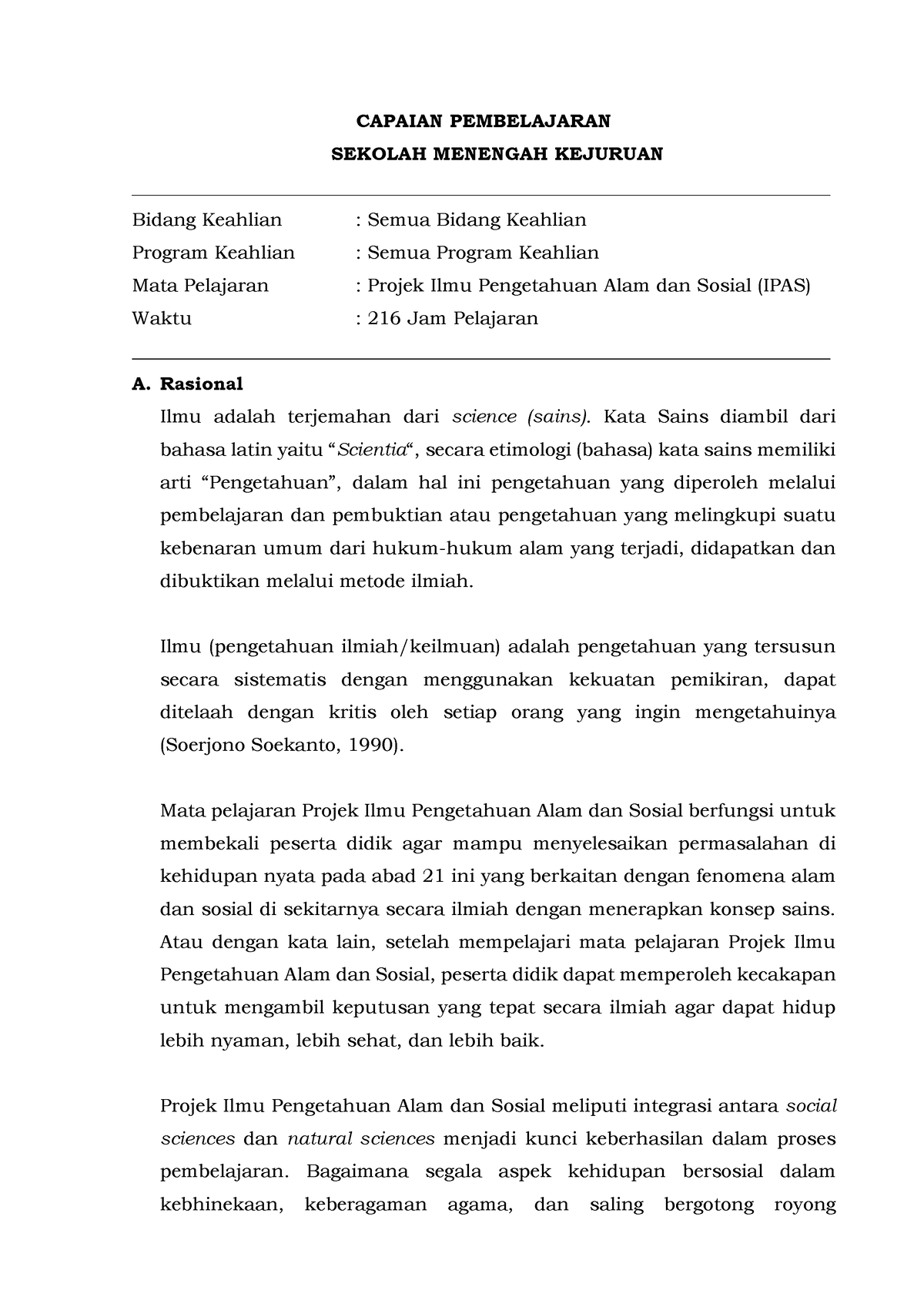 CP IPAS New Format Ver - CAPAIAN PEMBELAJARAN SEKOLAH MENENGAH KEJURUAN ...