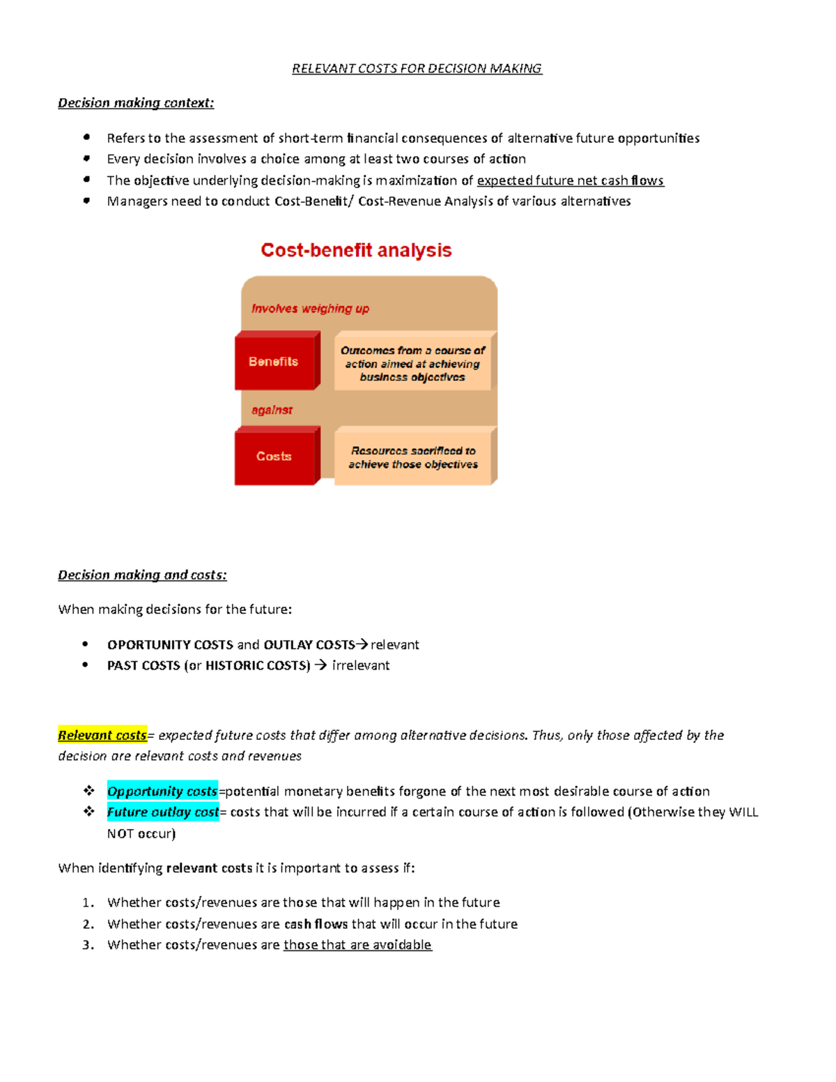 3 relevant cots - Summary Accounting - RELEVANT COSTS FOR DECISION ...