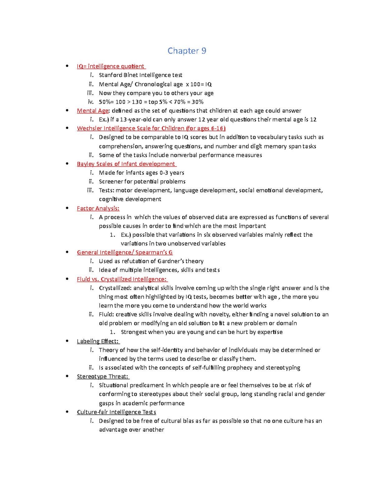 Psy Final Study Guide - Chapter 9 IQ= intelligence quotient i. Stanford ...