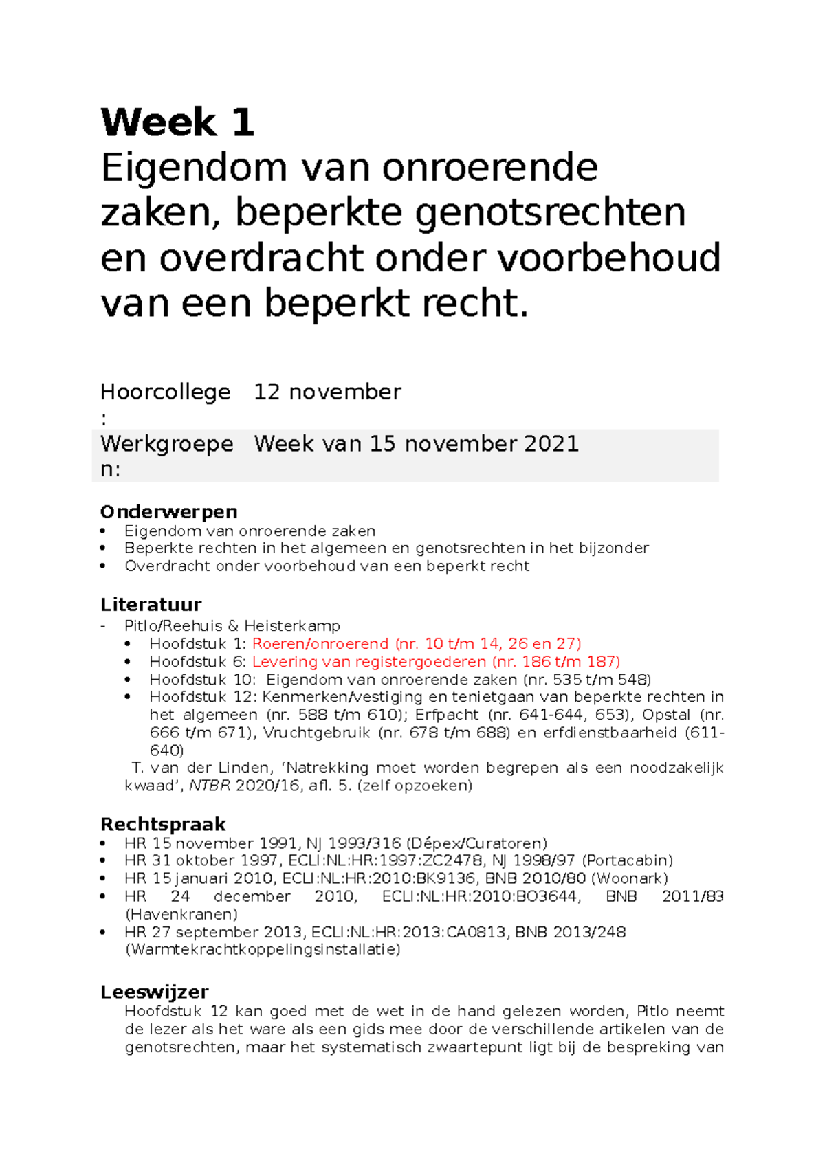 Werkgroepopdrachten GDR Tussentoets - Week 1 Eigendom Van Onroerende ...