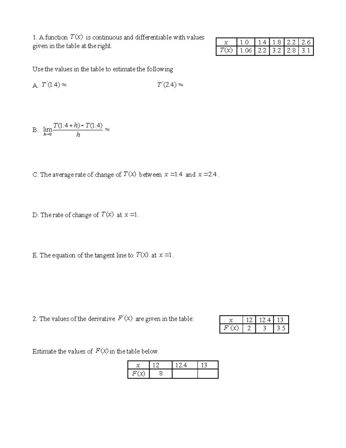 Notation - Notes - A function T x( ) is continuous and differentiable ...