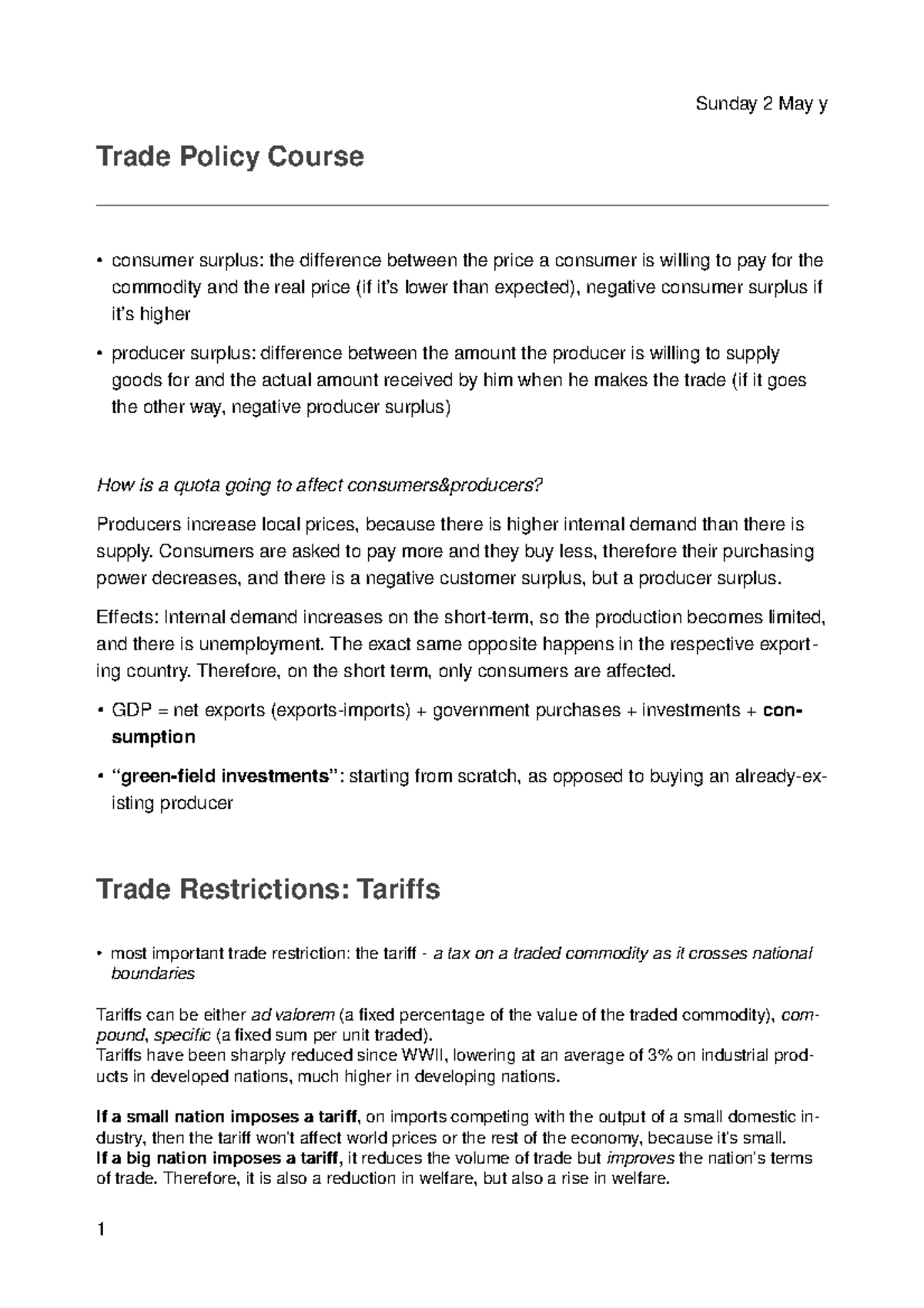 Trade Policy Course - Economics - Monday 21 January y Trade Policy ...