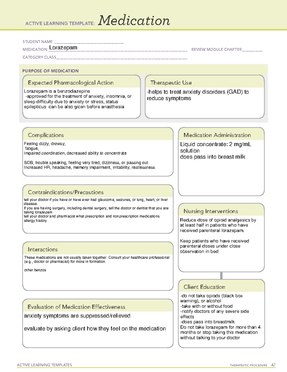 Lorazepam Pharm Basics - ACTIVE LEARNING TEMPLATES THERAPEUTIC ...