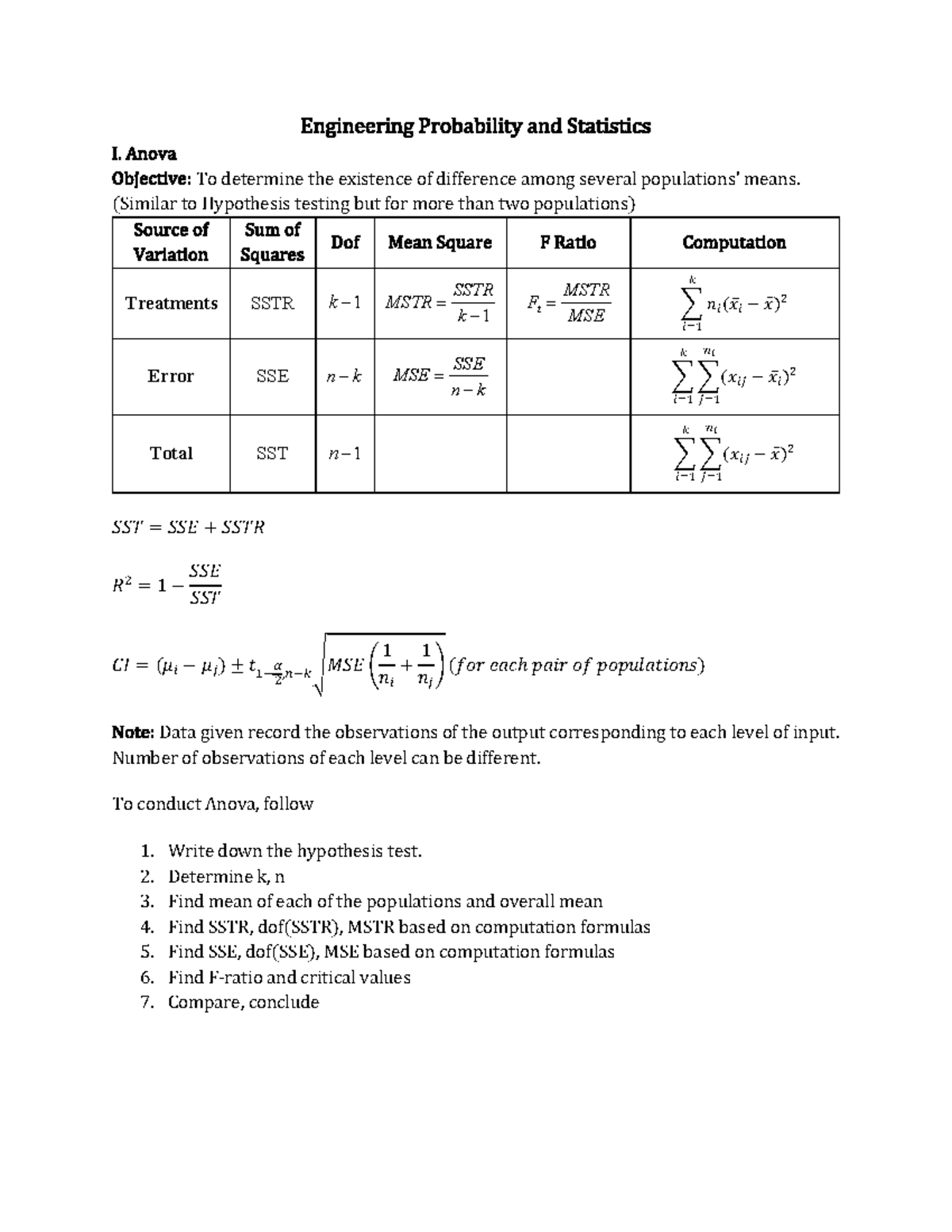 Anova Regression for probability and statistic - Engineering ...