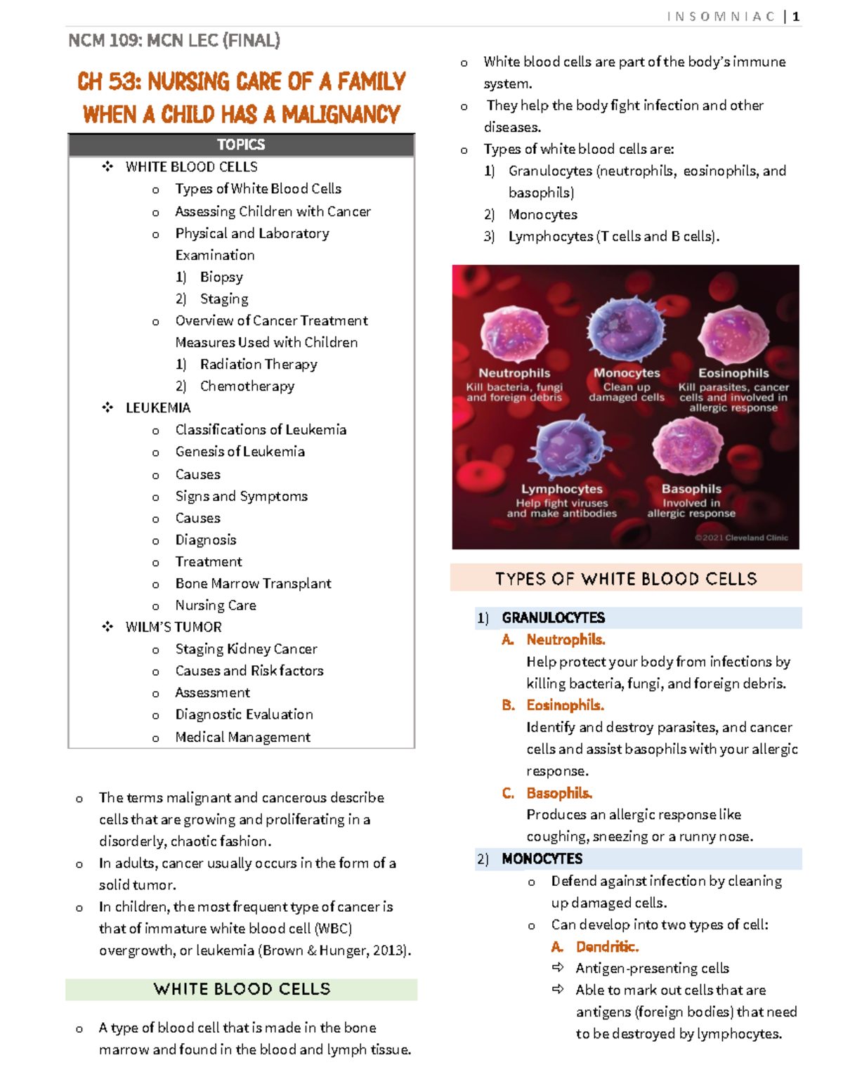 4 F Leukemia and Wilms Tumor - NCM 109: MCN LEC (FINAL) CH 53: NURSING ...