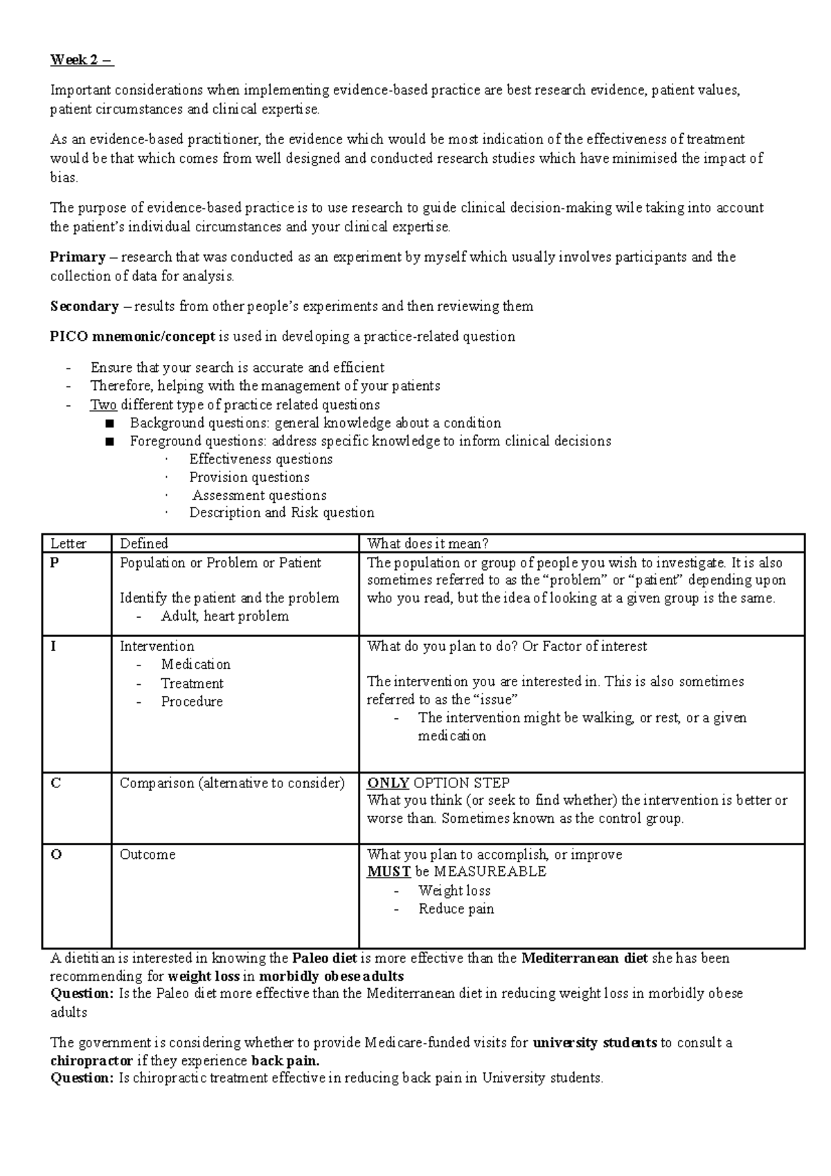 Research and Evidence- week 2 - Week 2 – Important considerations when ...