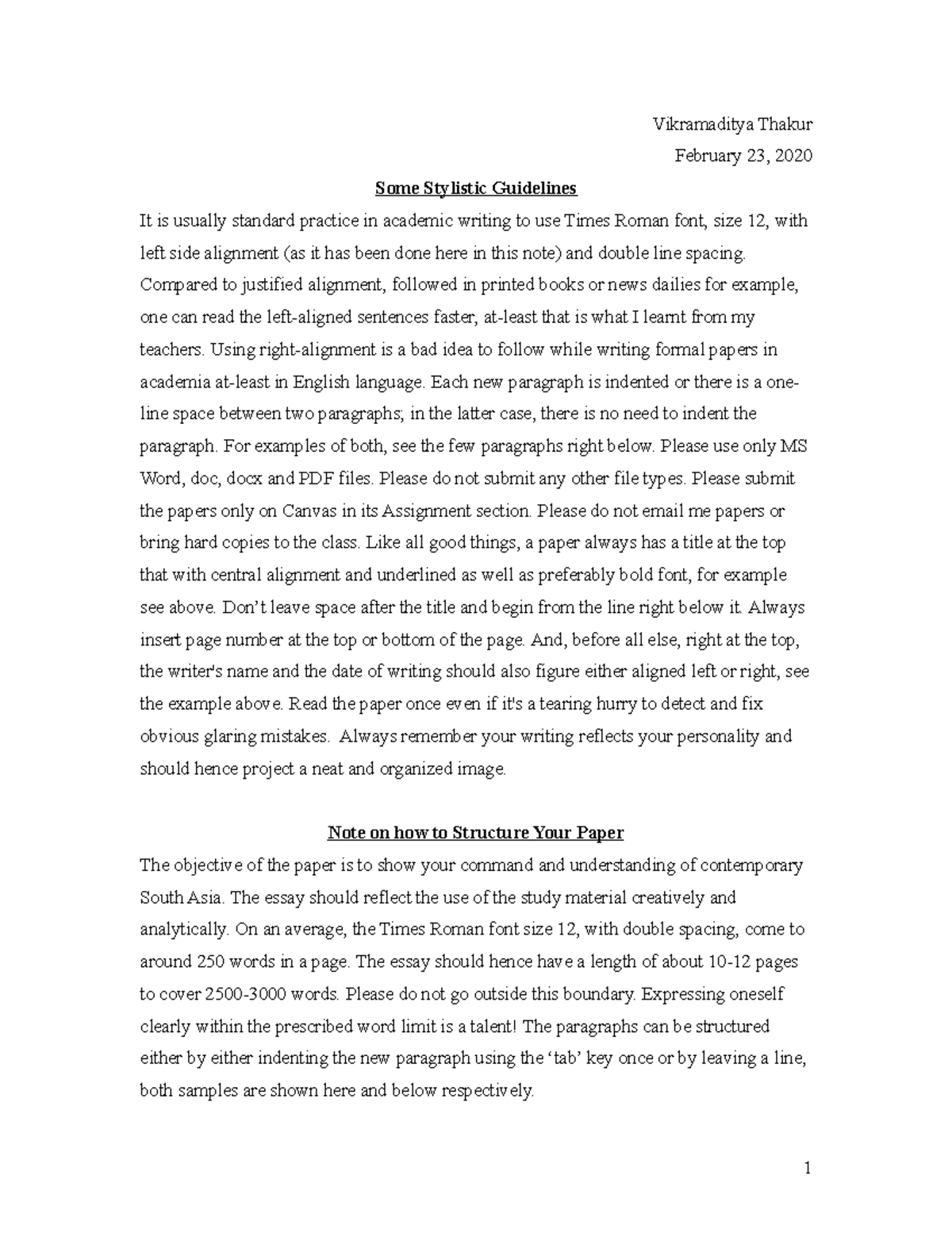 Notes on how to write the final paper - Vikramaditya Thakur February 23 ...