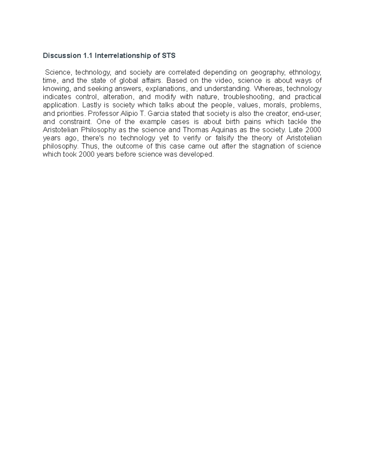 Discussion 1 1 Interrelationship Of Sts Based On The Video Science Discussion 1 1 Interrelationship Of Sts Based On The Video Science