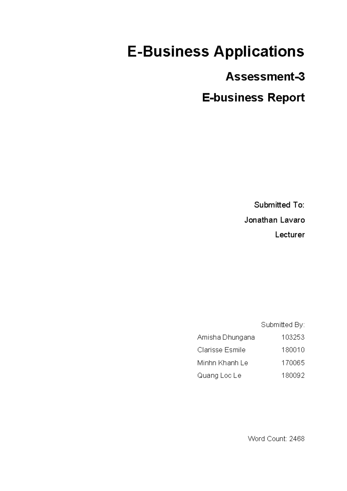 e business report assignment