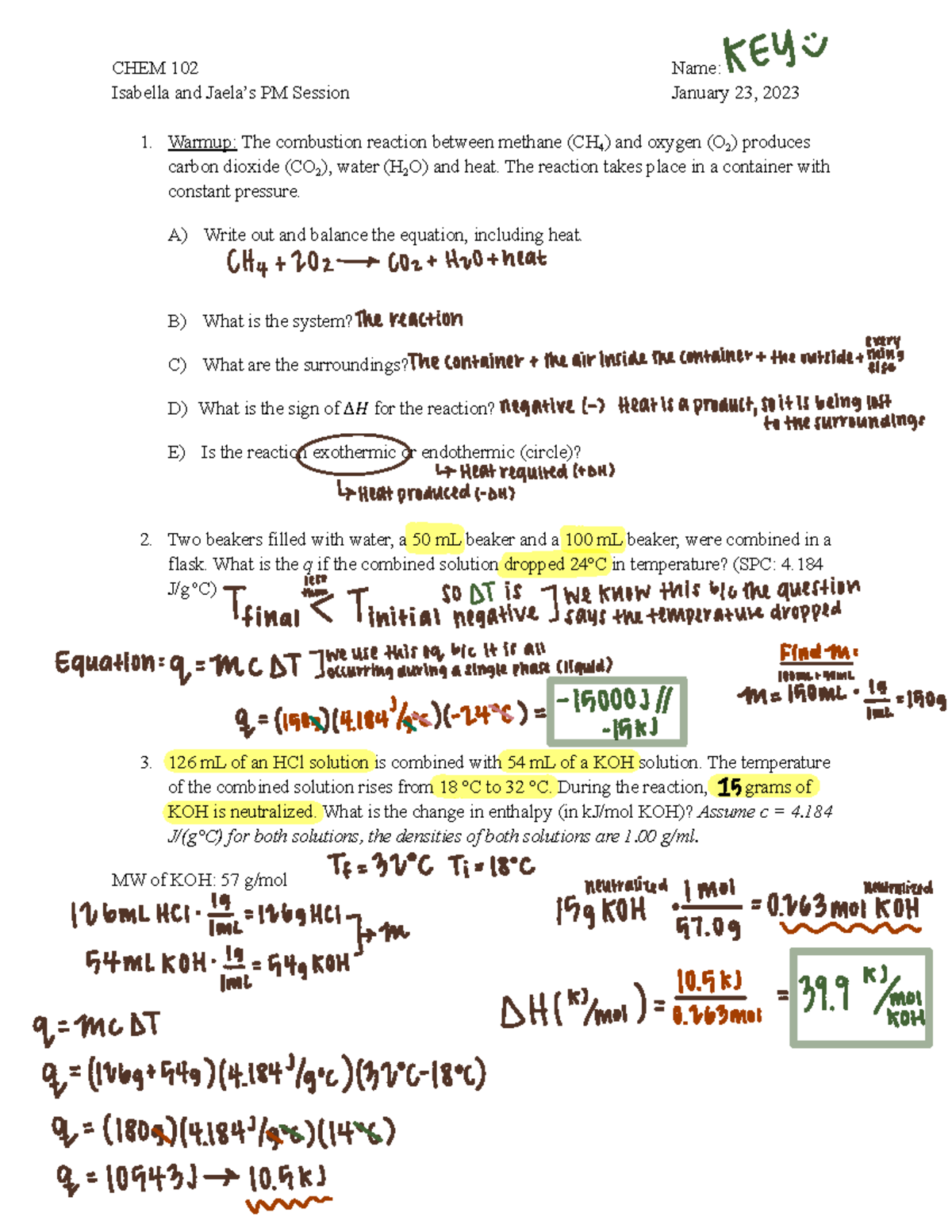 worksheet recitation - CHEM 102 Name: Isabella and Jaela’s PM Session ...