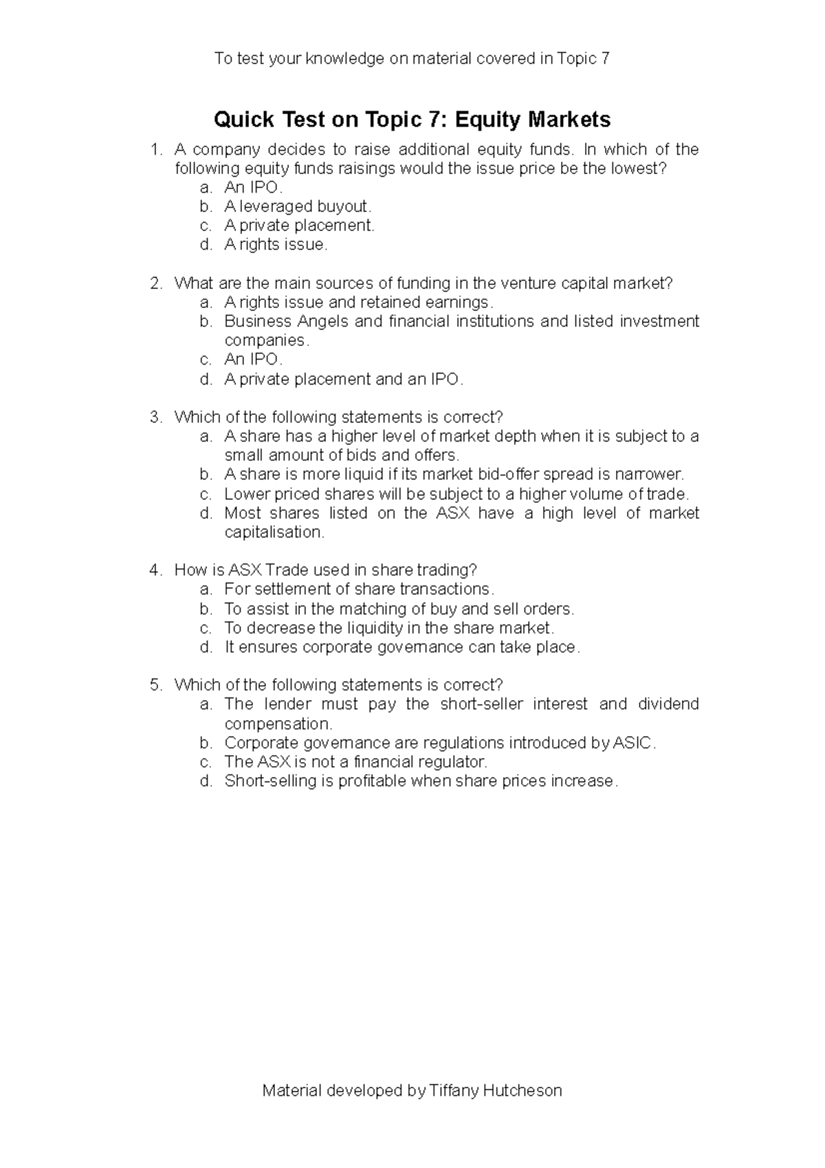 Quick Test on T7 - lecture - To test your knowledge on material covered ...