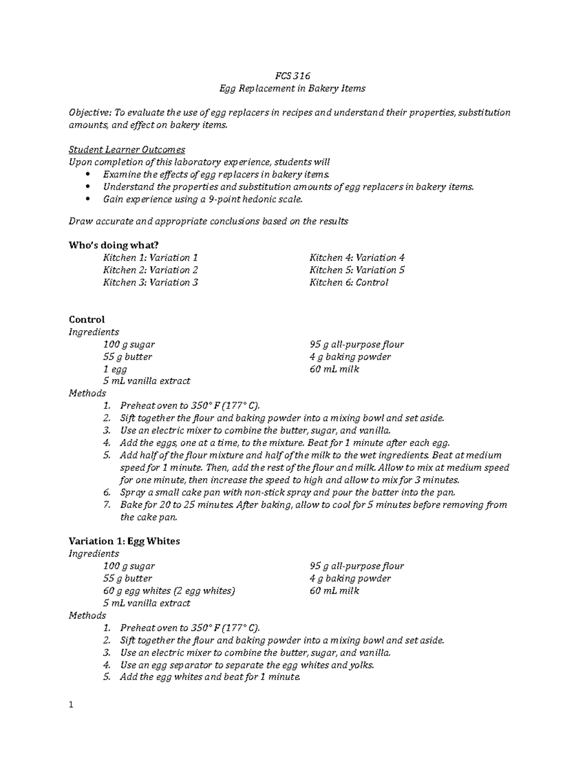 Egg+Lab Egg+Lab FCS 316 Egg Replacement in Bakery Items Objective