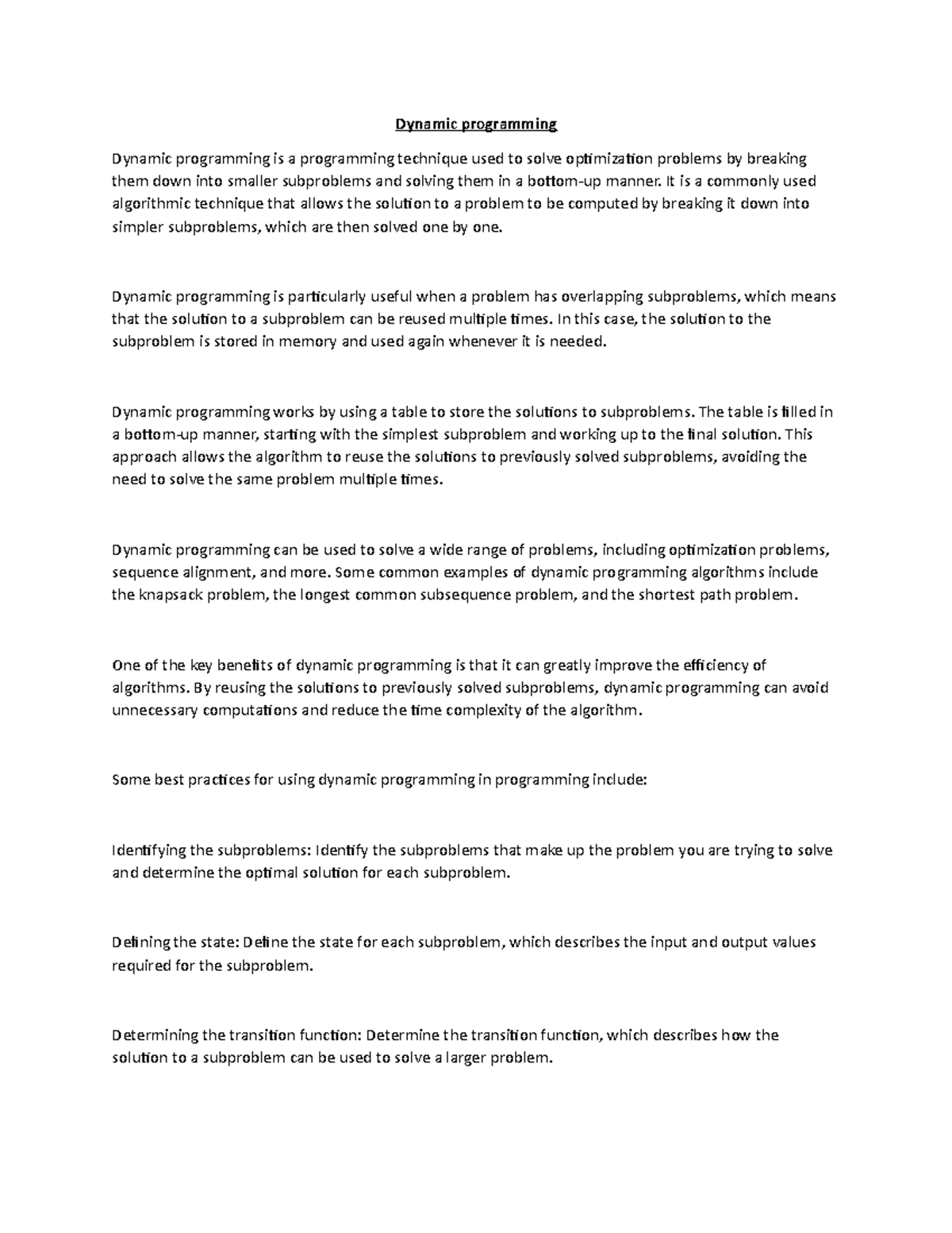 Dynamic programming - Dynamic programming Dynamic programming is a ...