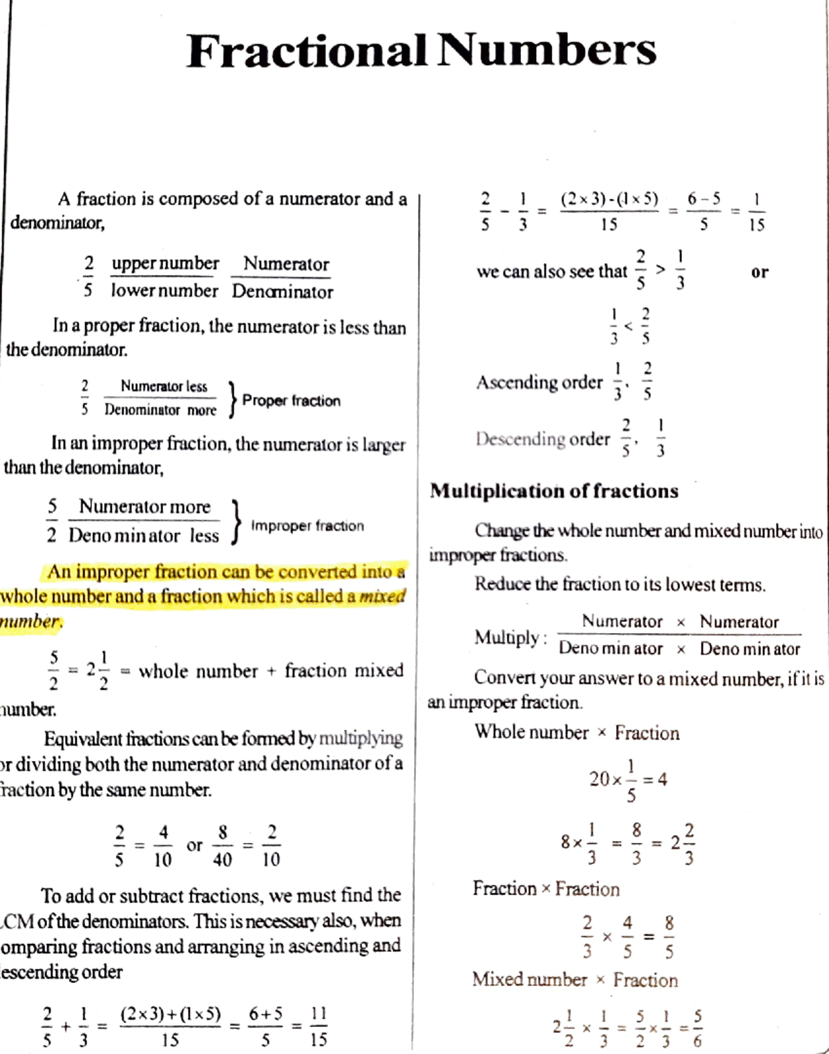 Fractional numbers - Fractional Numbers A fraction is composed of a ...