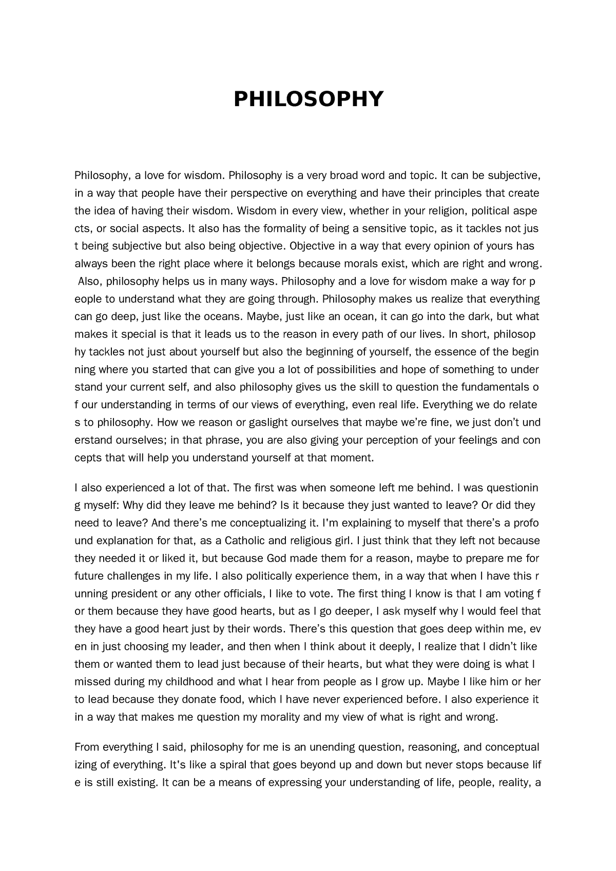 philosophy degree essay