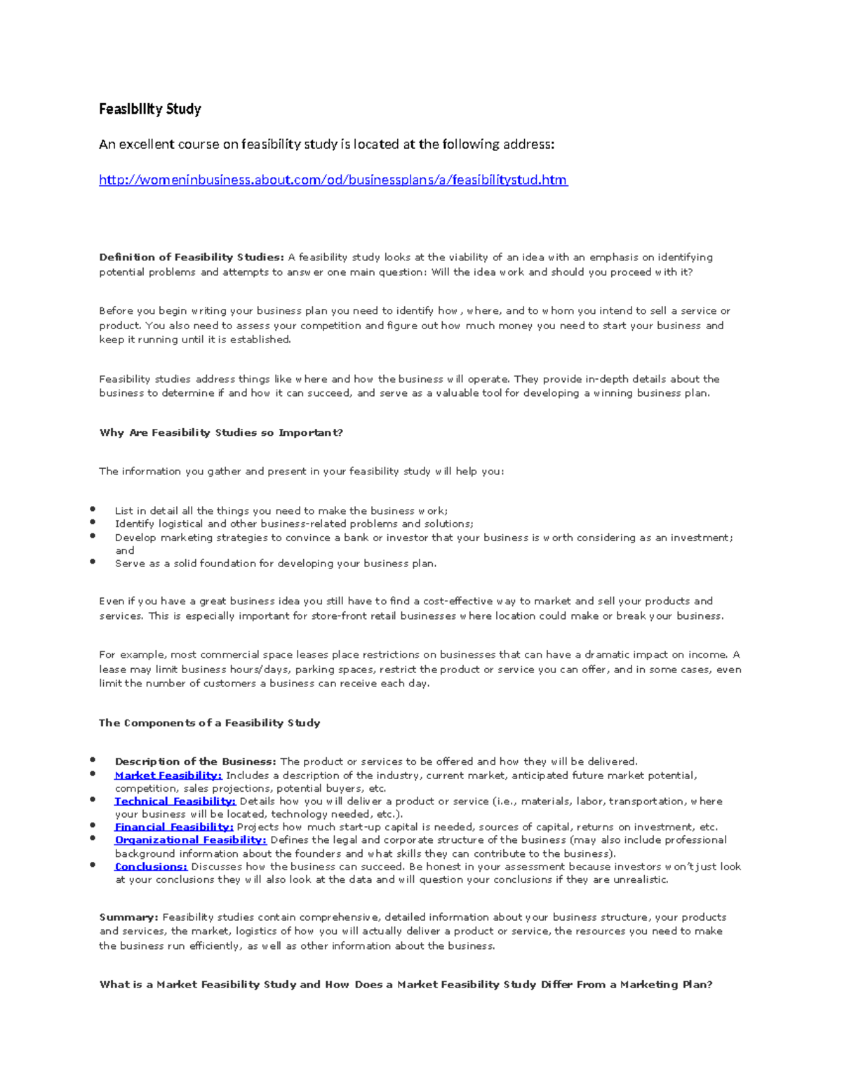 Feasibility Study Notes - Feasibility Study An excellent course on ...