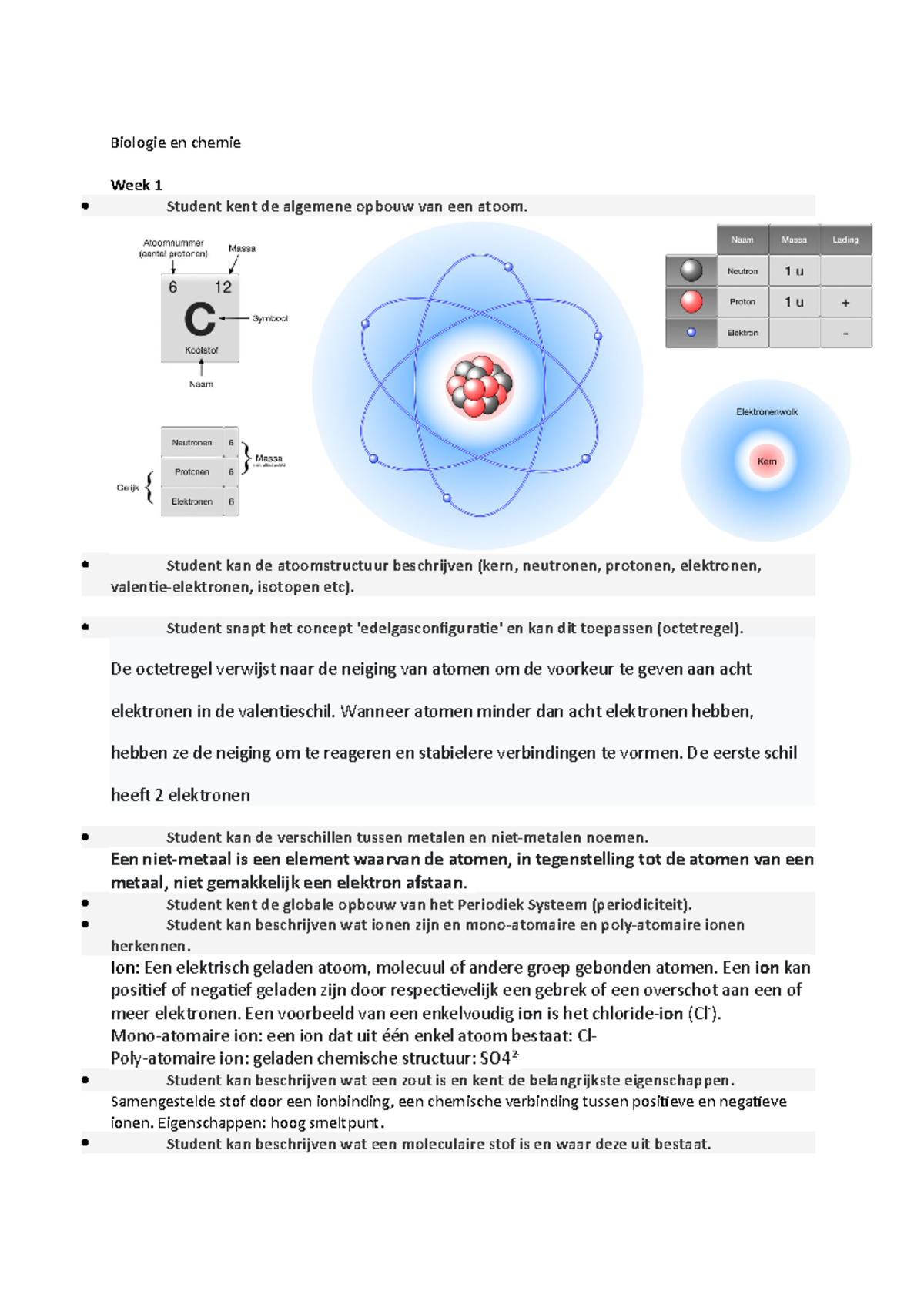 Biologie En Chemie Leerdoelen - Biologie En Chemie Week 1 Student Kent ...