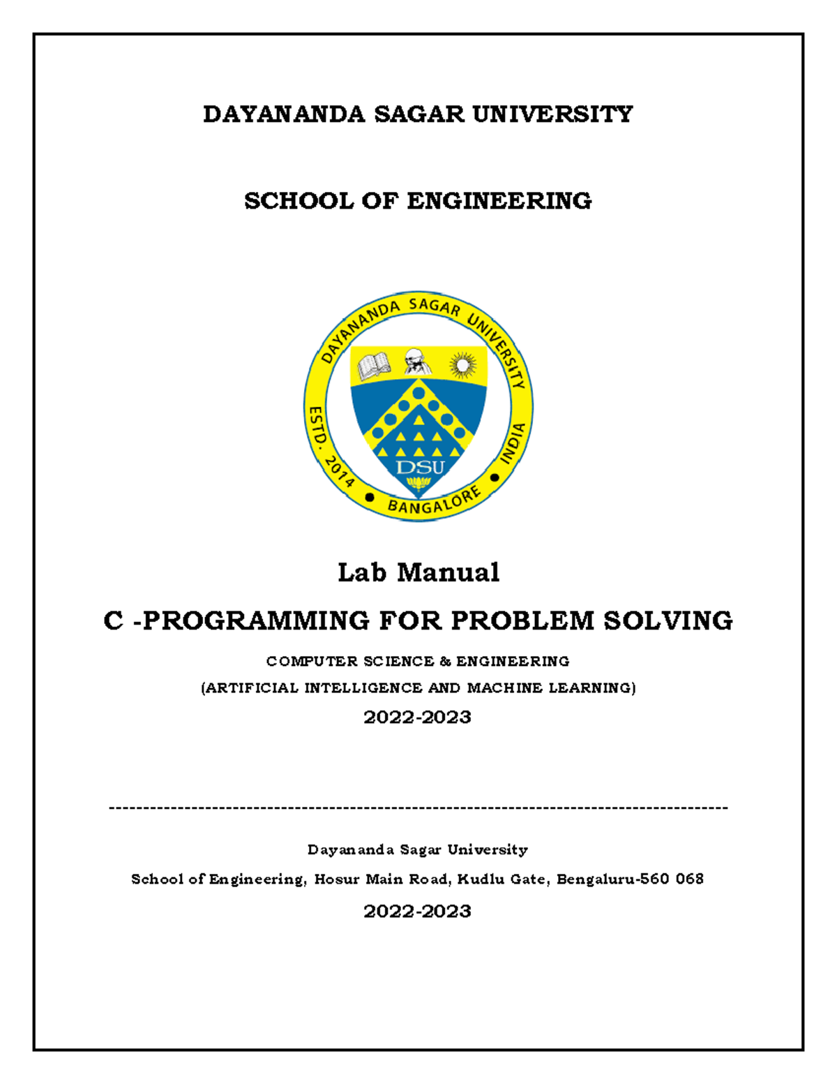 C Program lab manual DAYANANDA SAGAR UNIVERSITY SCHOOL OF ENGINEERING