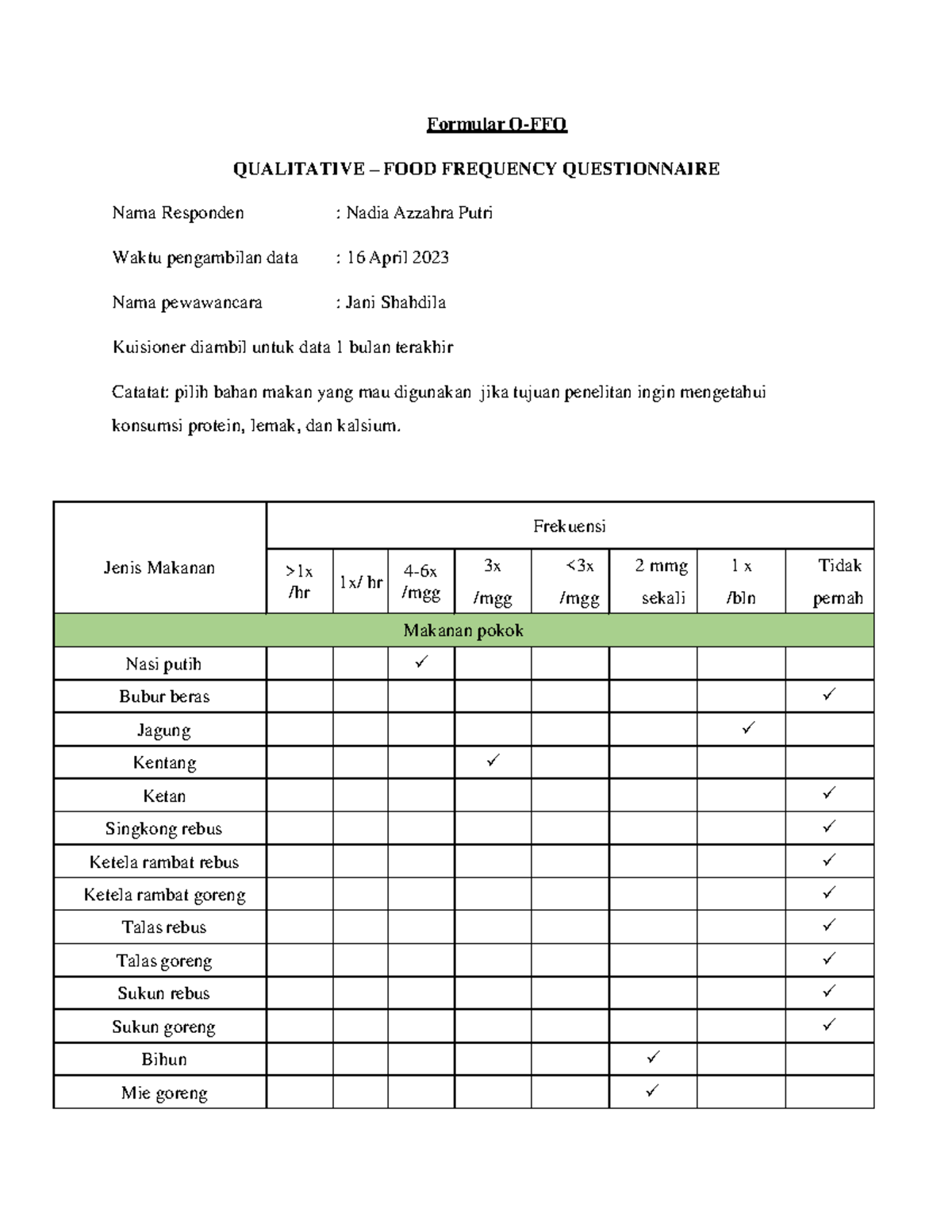 Jani Shahdila (20210302140)- Formulir Q-FFQ - Formular Q-FFQ ...