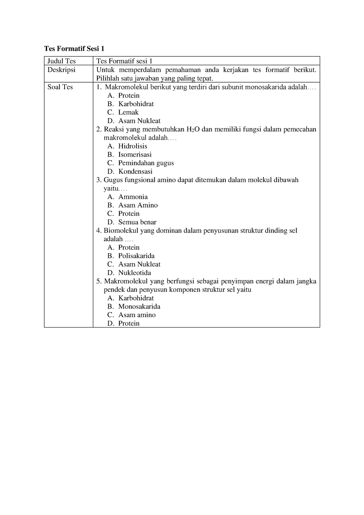 Tes Formatif Sesi 1 - Latihan Soal - Tes Formatif Sesi 1 Judul Tes Tes ...