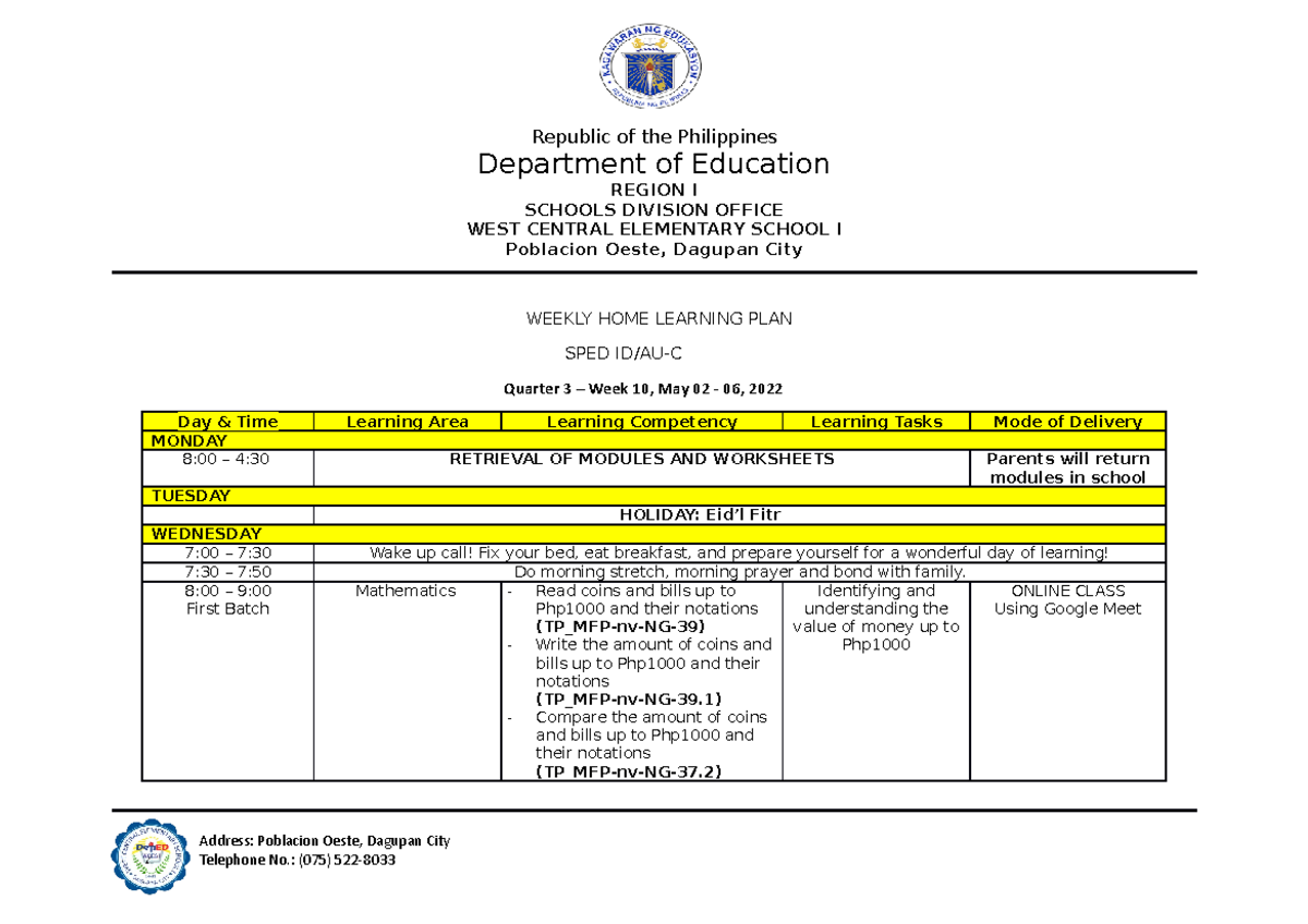 EM Q3 WK10 WHLP - NOTED - Department of Education REGION I SCHOOLS ...