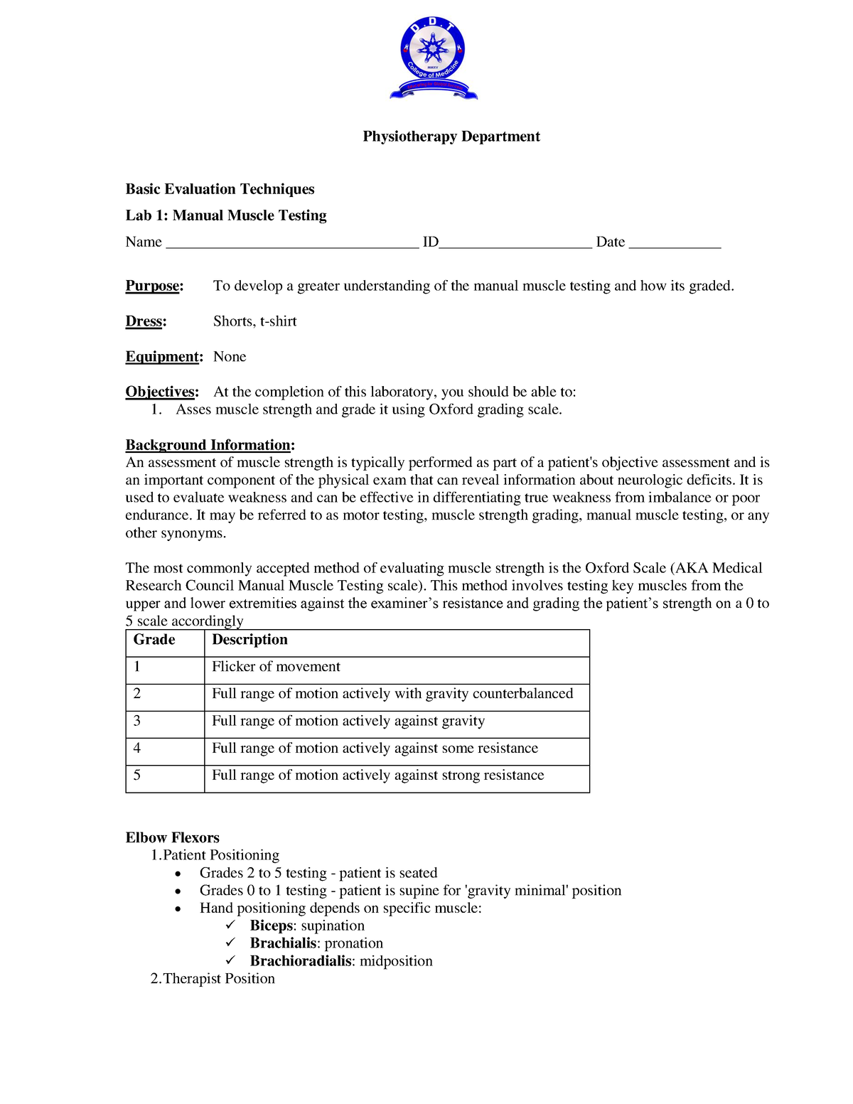 Lab 2 Basic Evaluation - An Assessment Of Muscle Strength Is Typically ...