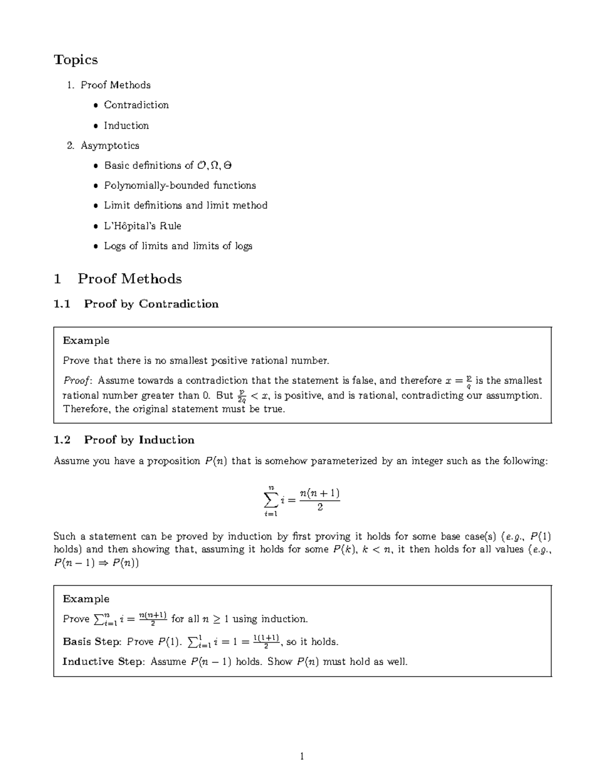 Tutorial 1 Notes - Topics Proof Methods Contradiction Induction ...