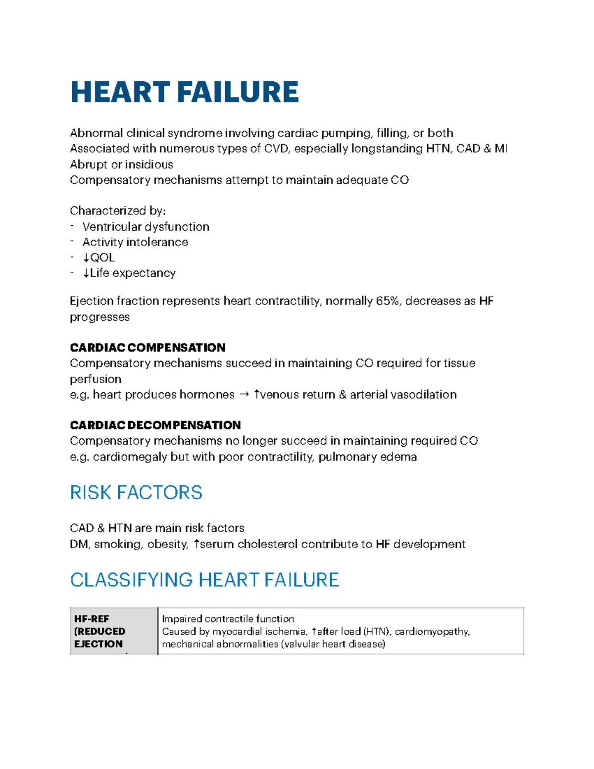 HF & AFIB Final Study Notes - HEART FAILURE Abnormal clinical syndrome ...