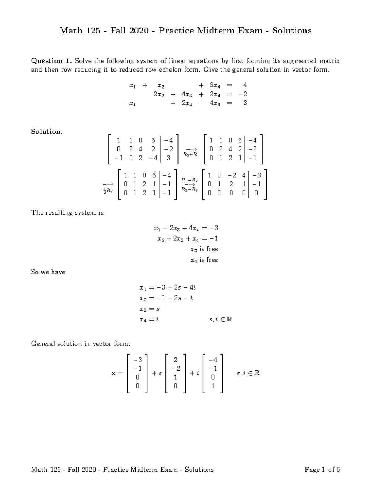 Midterm I Solutions - Math 125 - Fall 2020 - Practice Midterm Exam ...