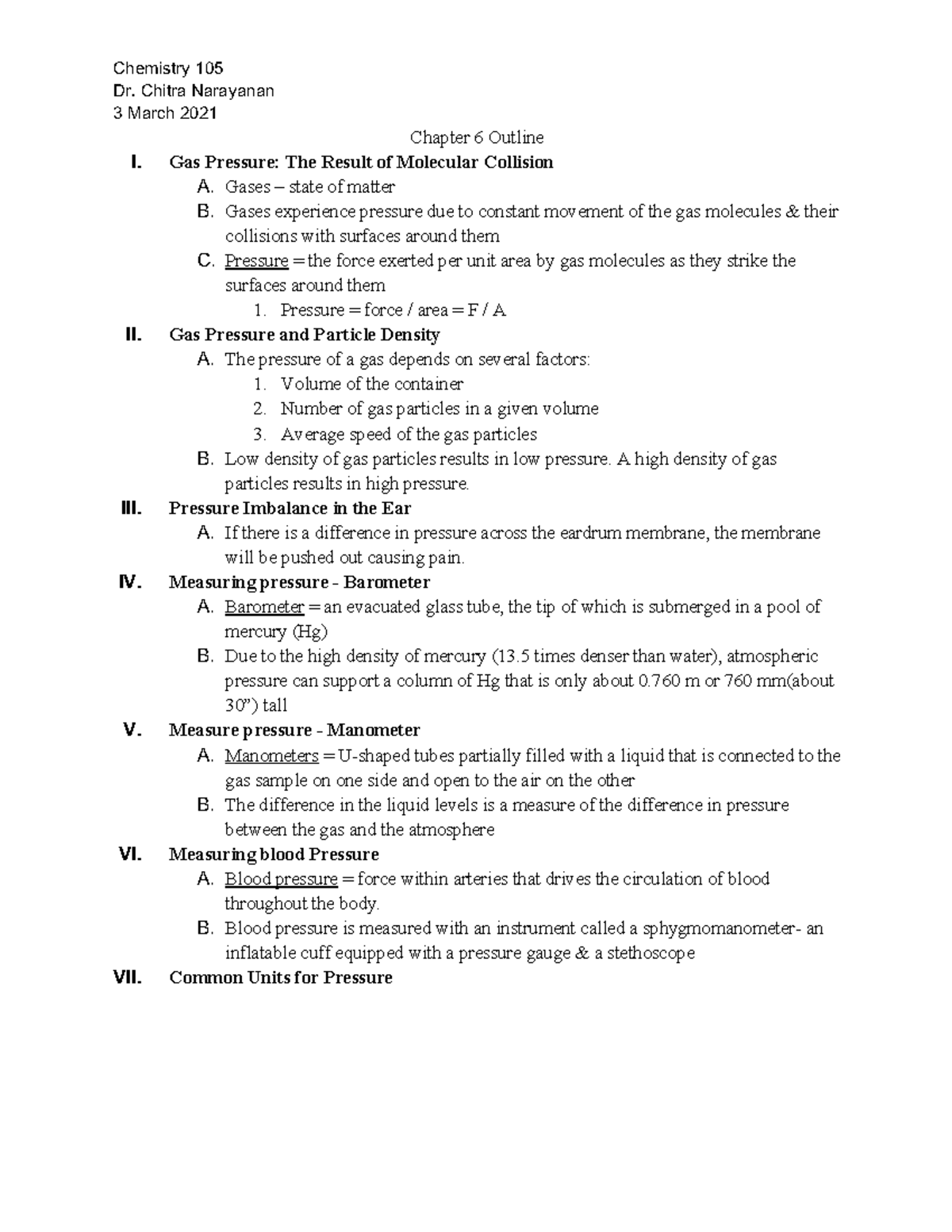 Chapter 6 Chem Outline - ch6 - Chemistry 105 Dr. Chitra Narayanan 3 ...