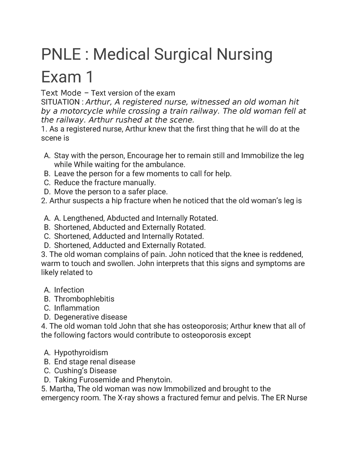 PNLE - Medical Surgical Nursing Exam 1 - PNLE : Medical Surgical ...