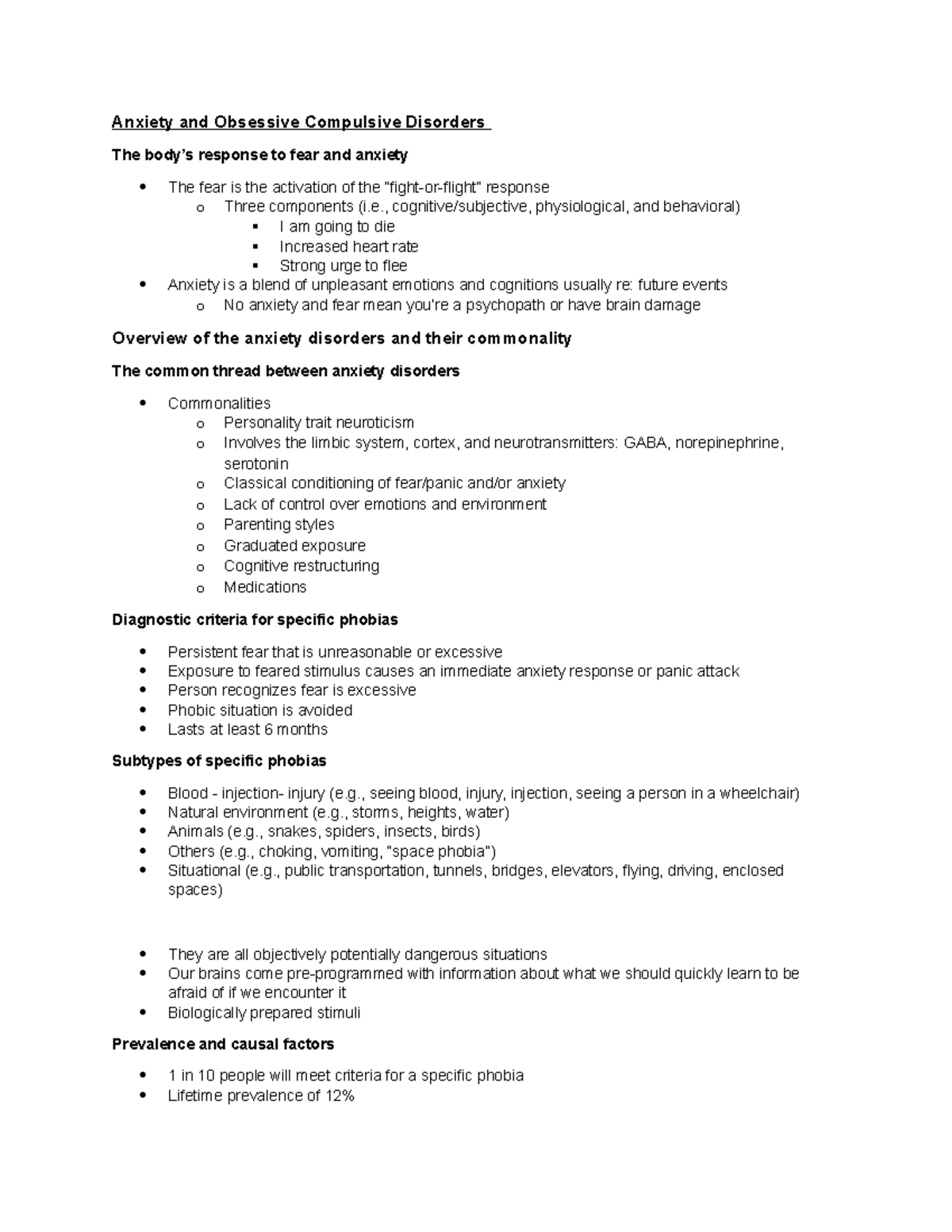 Anxiety and Obsessive Compulsive Disorders - , cognitive/subjective ...