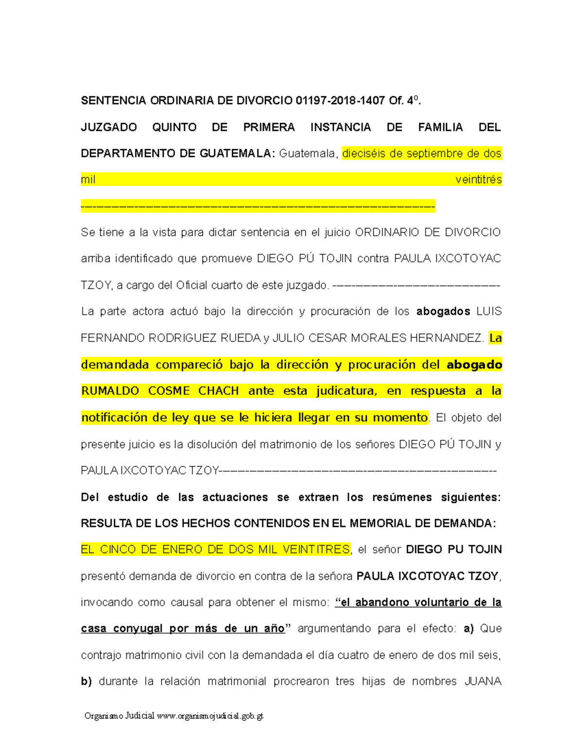 Sentencia Divorcio Ordinario - SENTENCIA ORDINARIA DE DIVORCIO 01197 ...