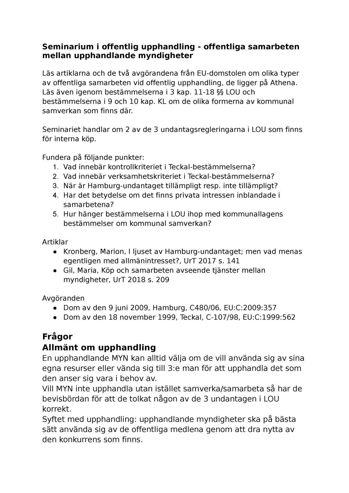 Seminarium 6 - Offentlig Upphandling - Läs även Igenom Bestämmelserna I ...