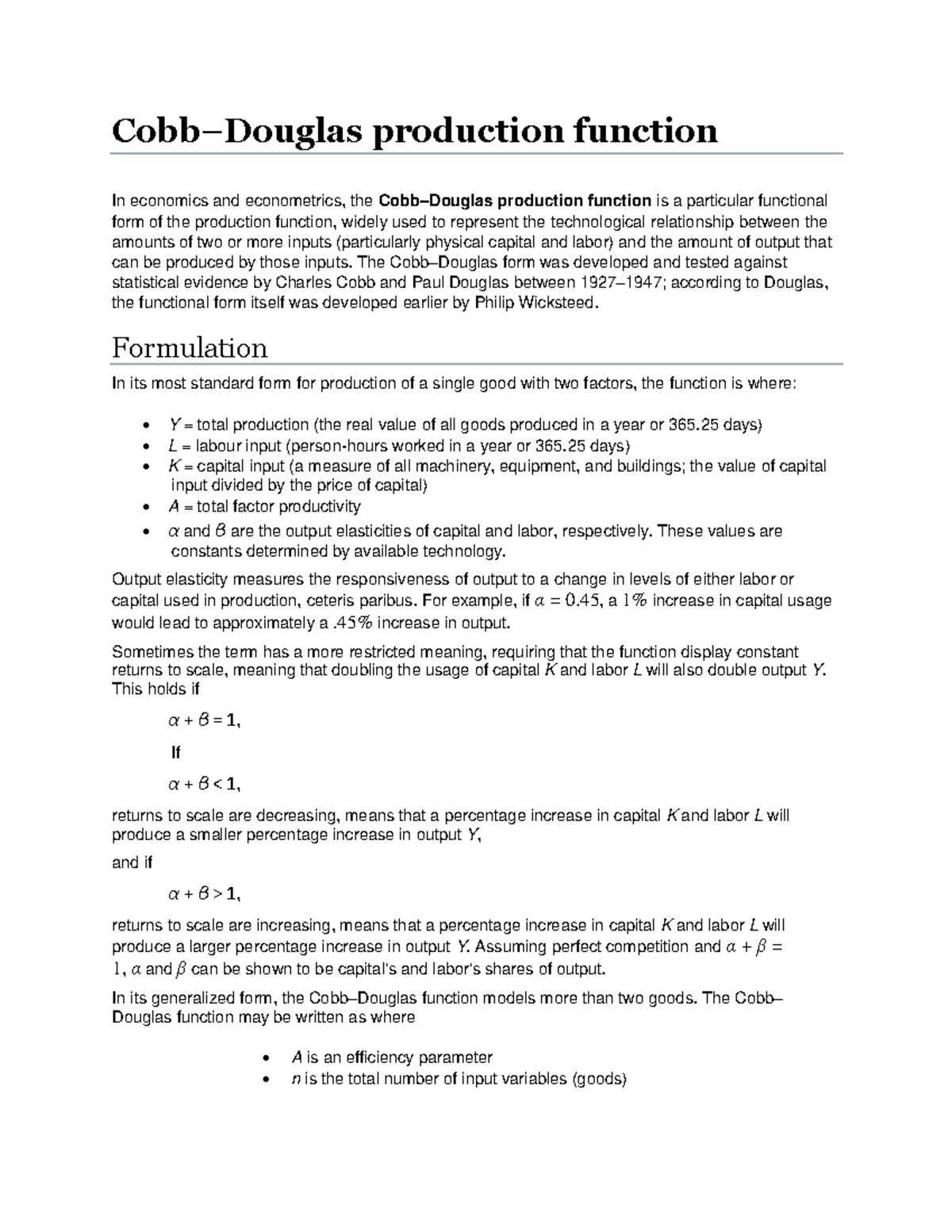 cobb-douglas-production-function-economy-studocu