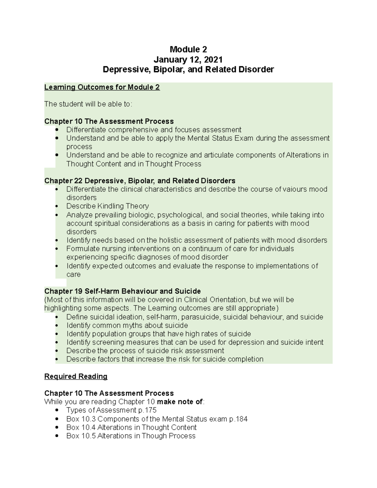 Outline and Required Readings for Module 2 - Module 2 January 12, 2021 ...