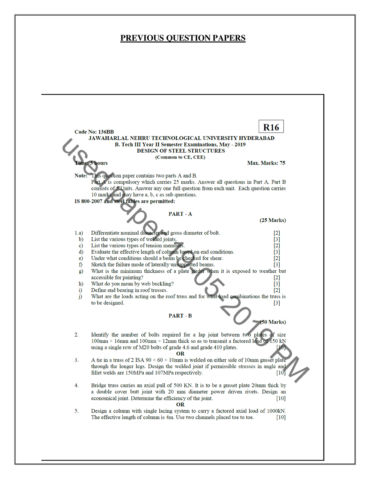 SE II Previous Question Papers PREVIOUS QUESTION PAPERS Design a