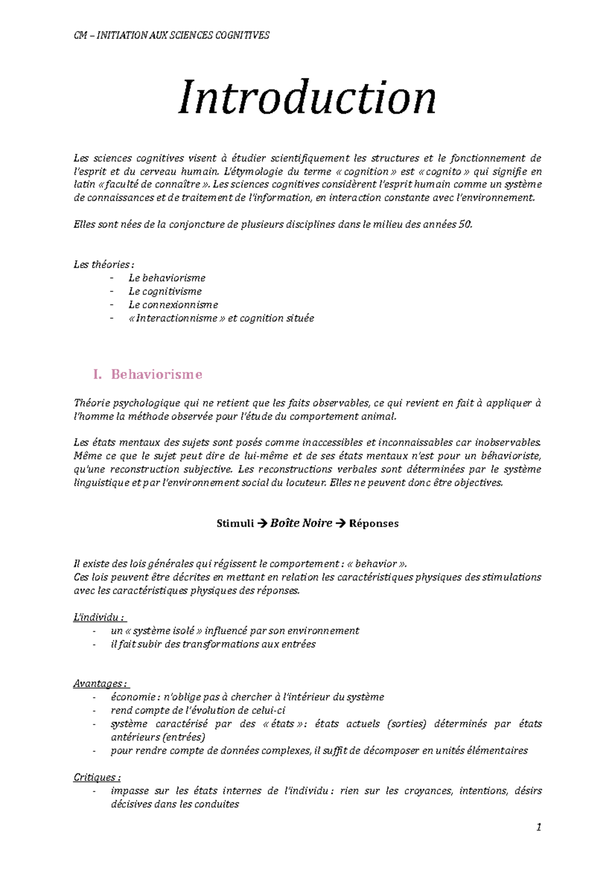 1 - Introduction - Notes de cours Initiation aux sciences cognitives ...