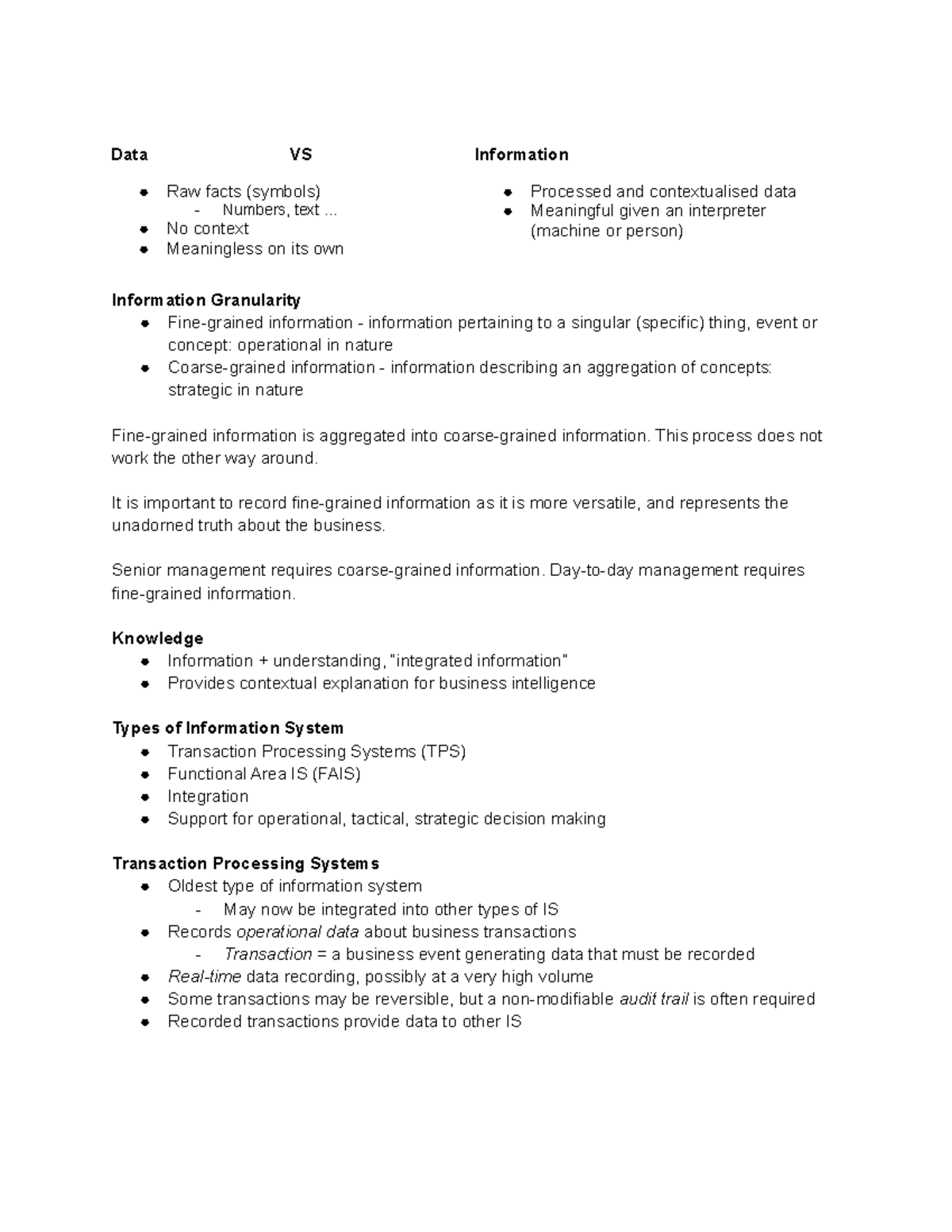 Accounting & Information Systems - Week 9 Lecture 2 - Data VS ...
