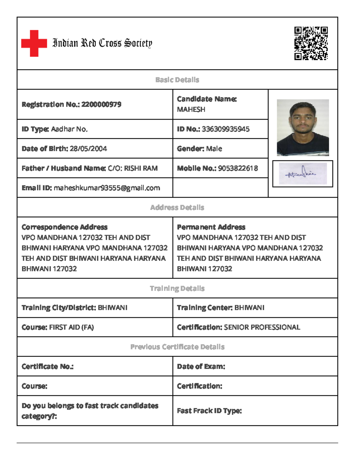 Print Form Indian Red Cross Society. red cross first aid regn form