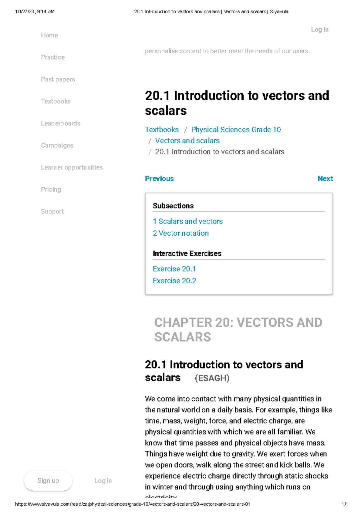 20.1 Introduction to vectors and scalars Vectors and scalars Siyavula ...