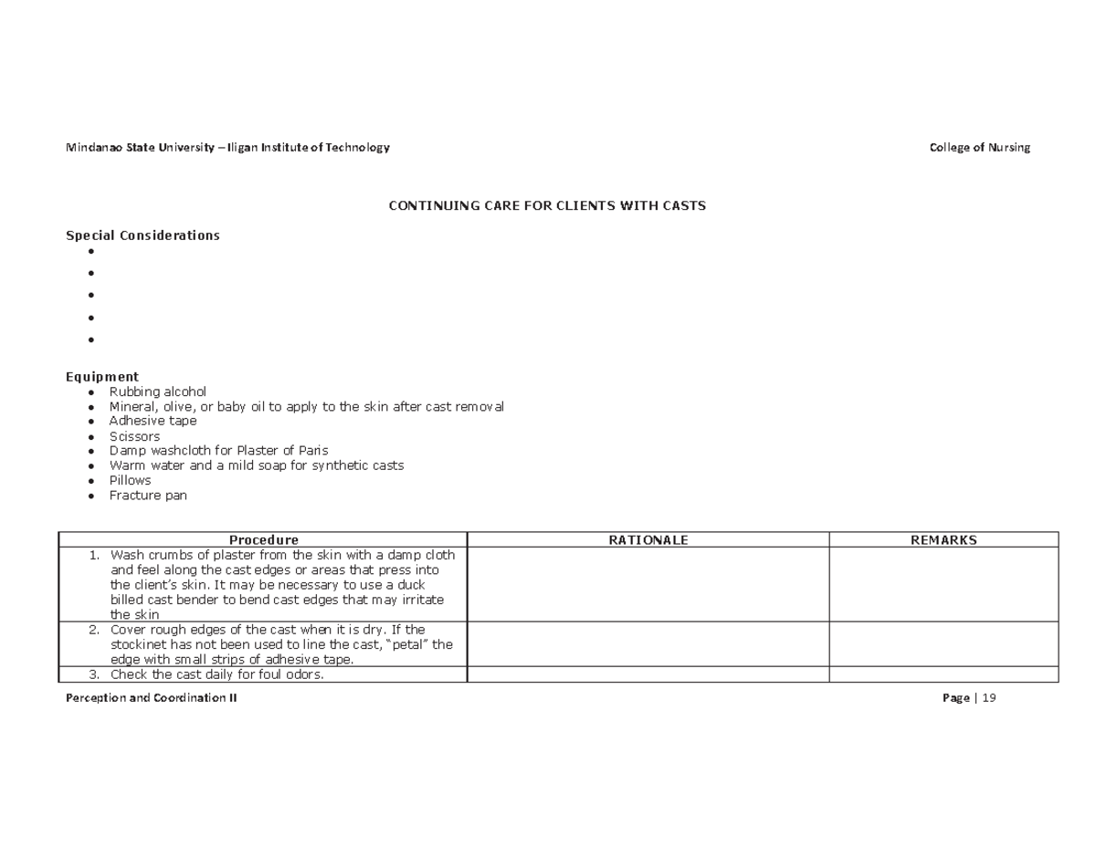 007 Continuing CARE FOR A Client WITH CAST Student'S COPY - CONTINUING ...