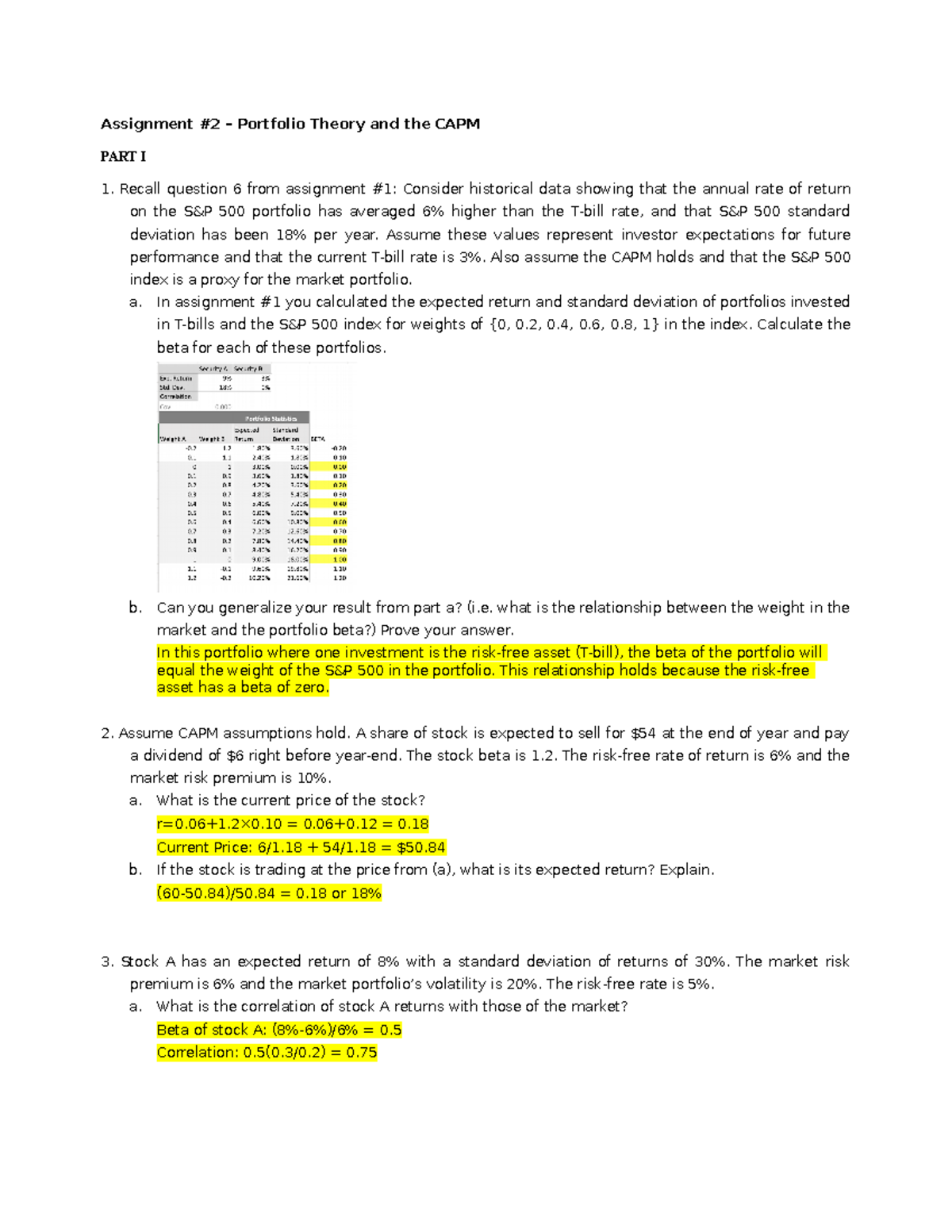 Assignment #2 CAPM-1 - Assignment #2 – Portfolio Theory and the CAPM ...
