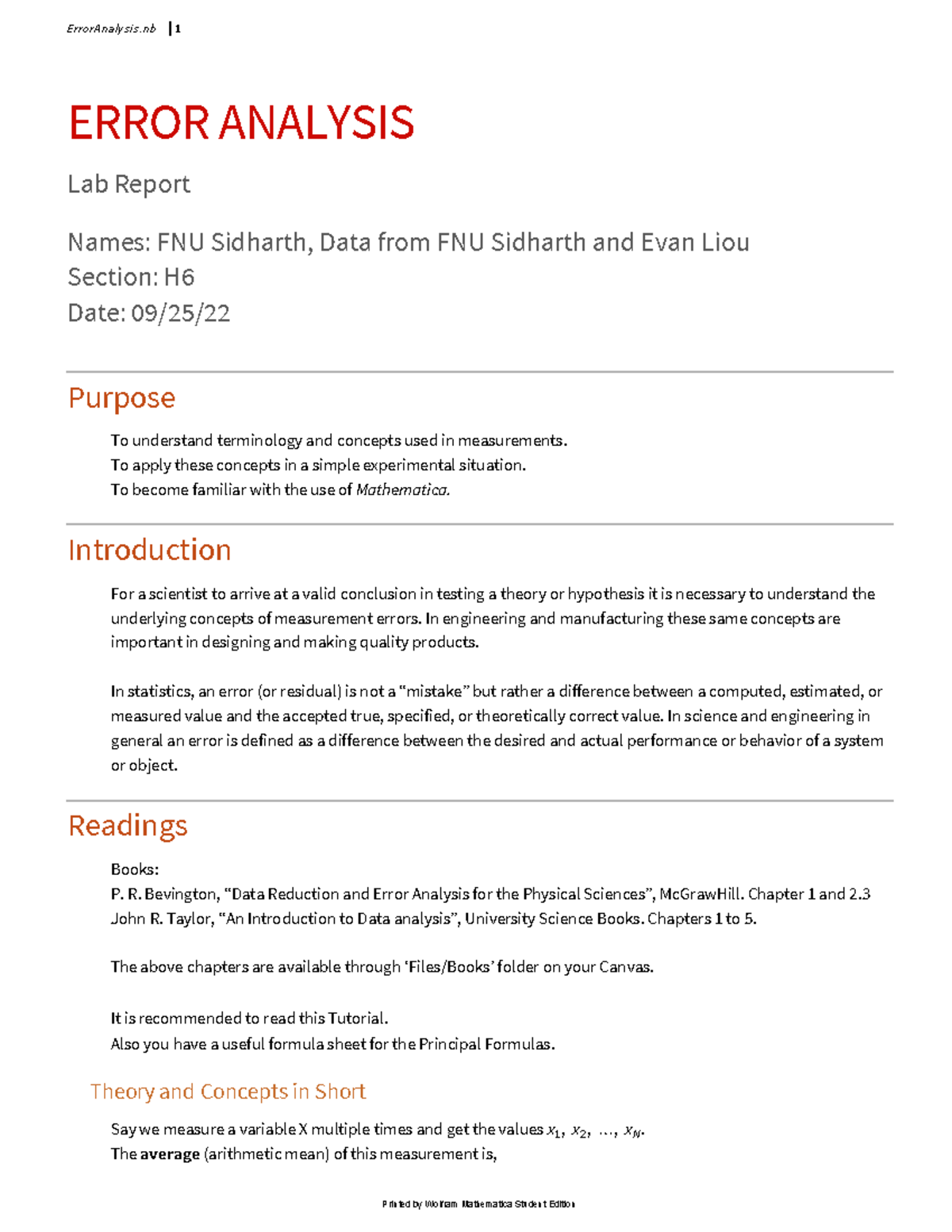 Lab1 Error Analysis - ERROR ANALYSIS Lab Report Names: FNU Sidharth ...