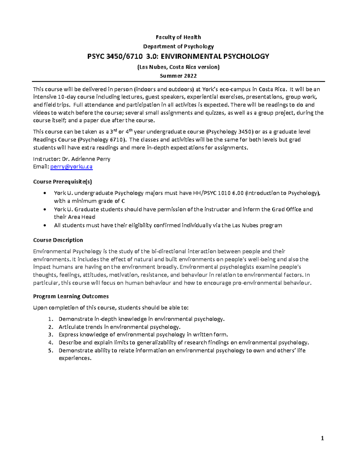 PSYC-3450 SU22 Course-Outline Perry - Faculty of Health Department of ...