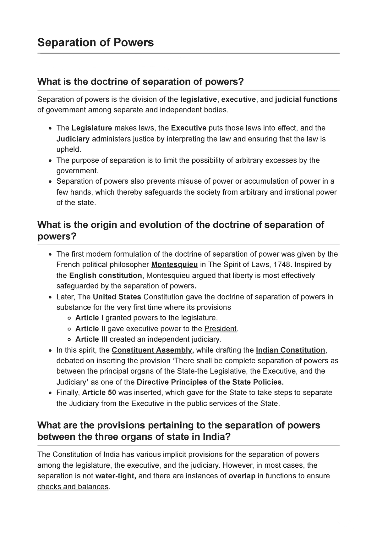 Separation of Powers - Separation of Powers - Studocu