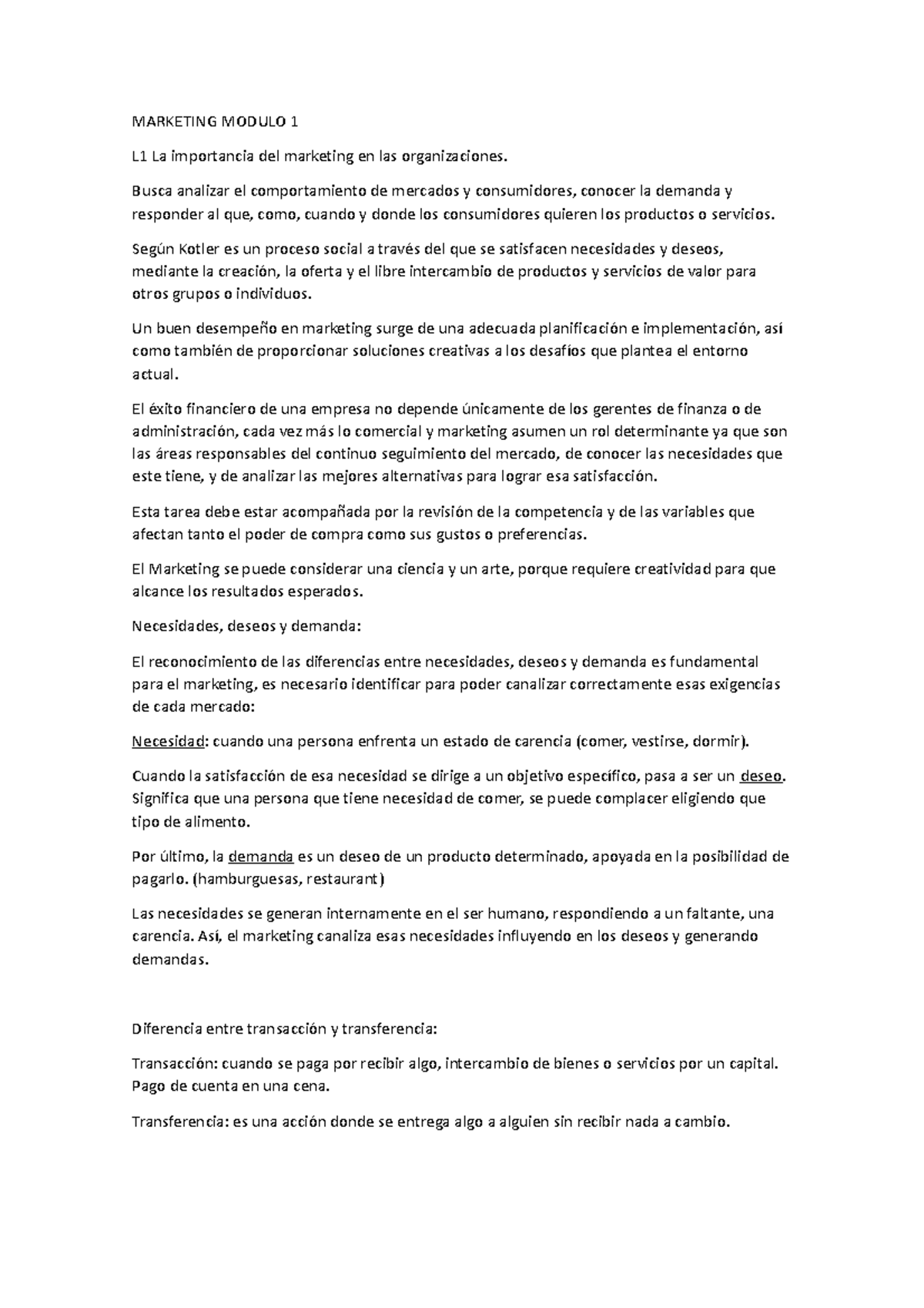 Marketing m1 m2 - MARKETING MODULO 1 L1 La importancia del marketing en ...