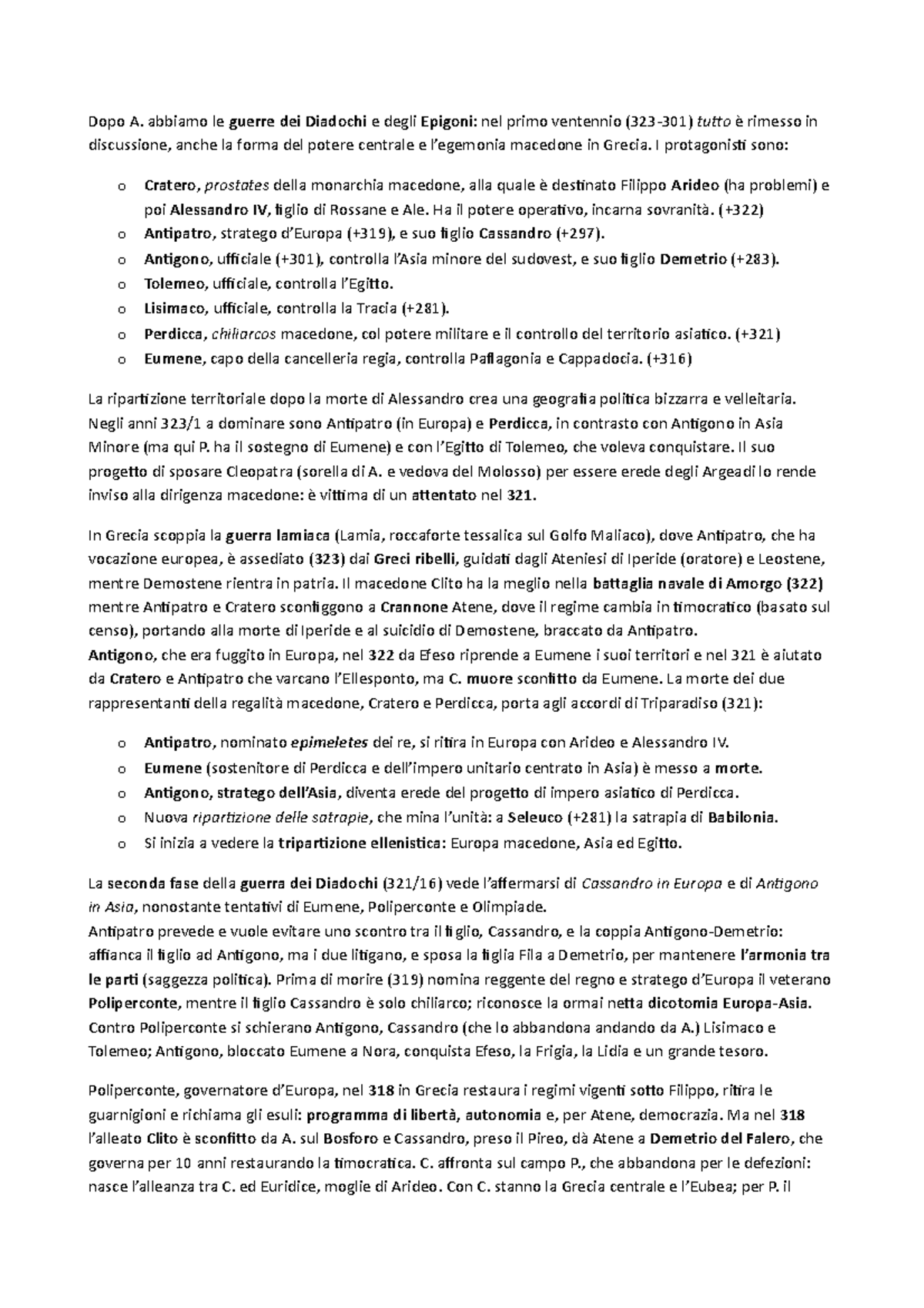 Cap. XI - L'Alto Ellenismo - Dopo A. abbiamo le guerre dei Diadochi e ...
