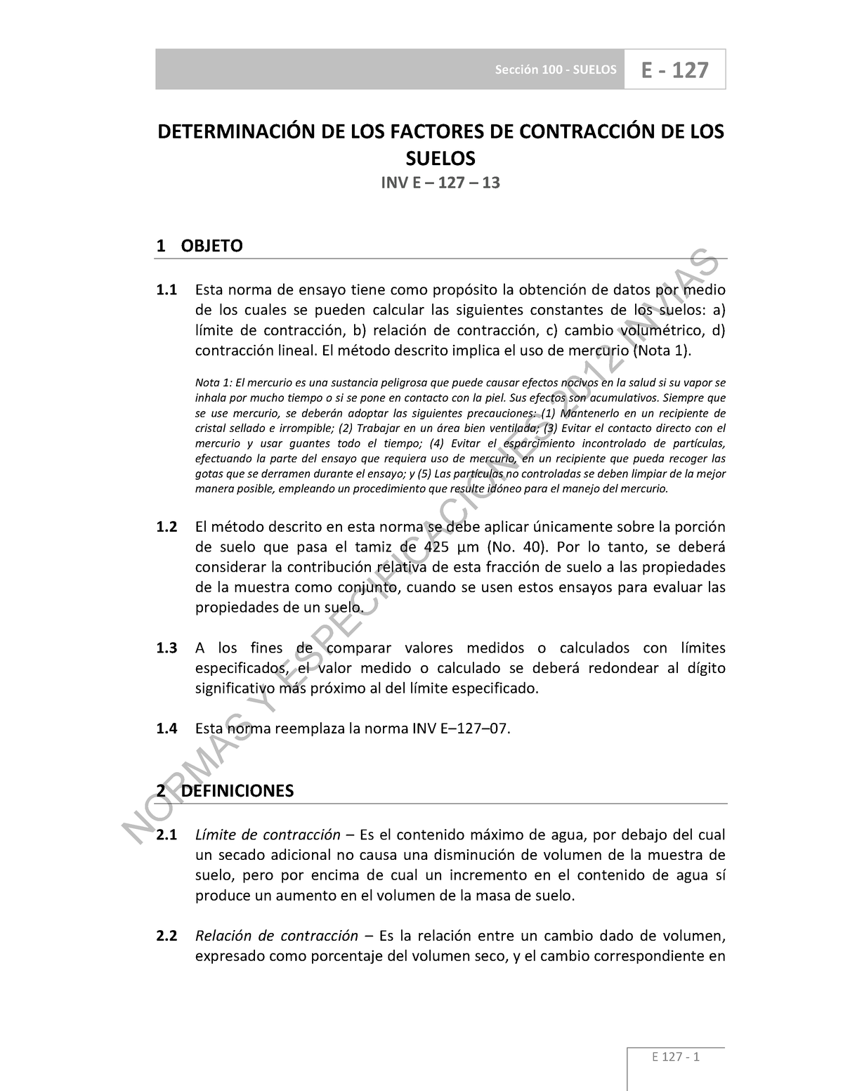 E 127 Factores De Contracción Sección 100 Suelos E 127 DeterminaciÓn De Los Factores De 4488